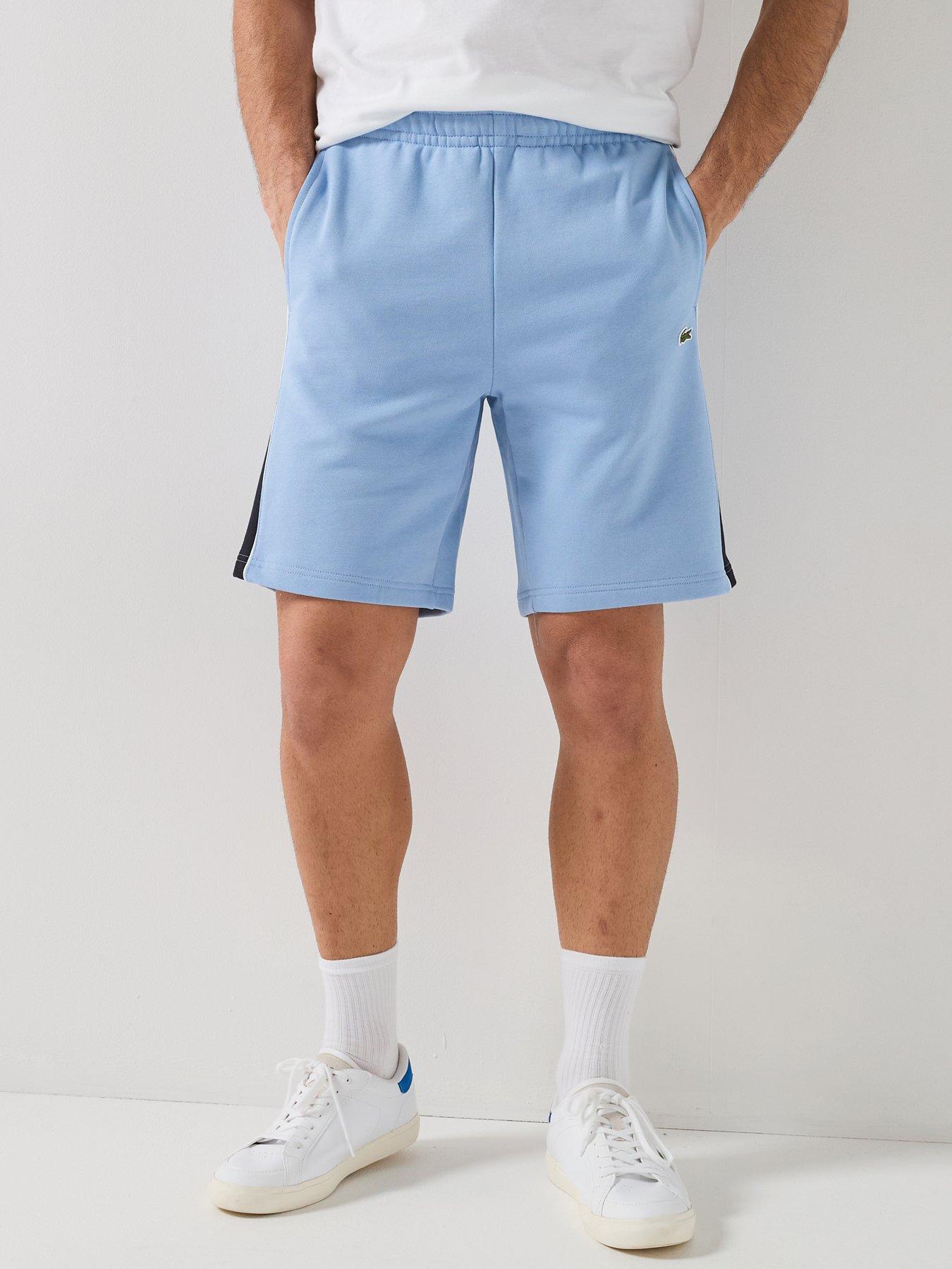 lacoste-regular-fit-colorblock-fleece-shorts-bluefront