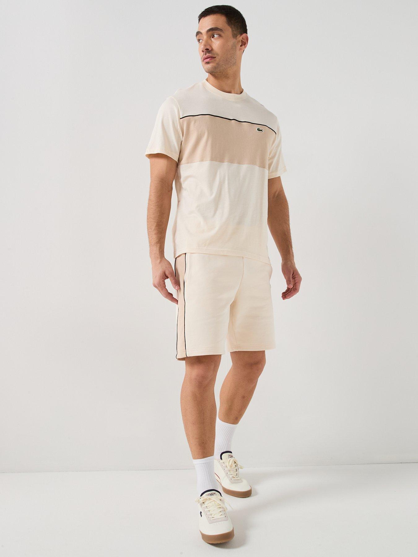 Image 5 of 5 of Lacoste Regular Fit Colorblock Fleece Shorts - White