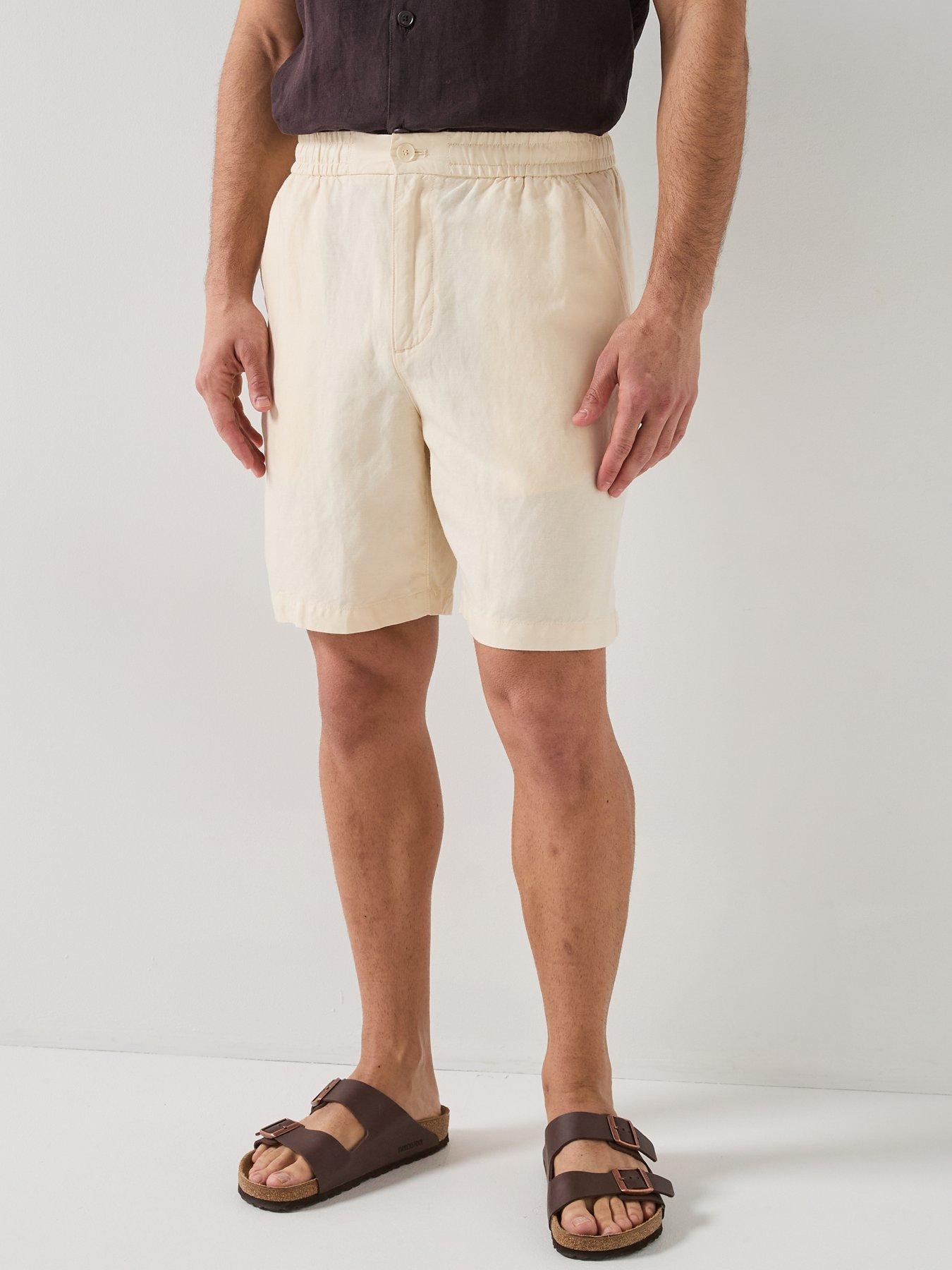 lacoste-regular-fit-linen-shorts-creamfront