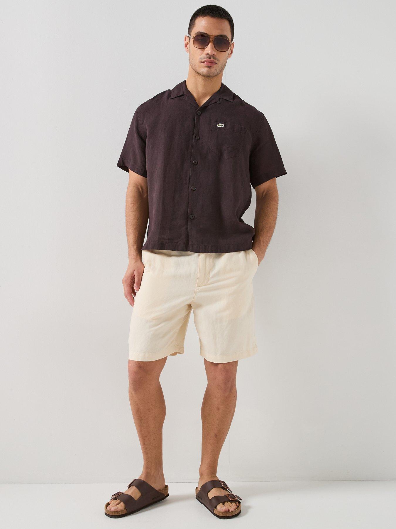 Image 3 of 5 of Lacoste Lacoste Regular Fit Linen Shorts - Cream