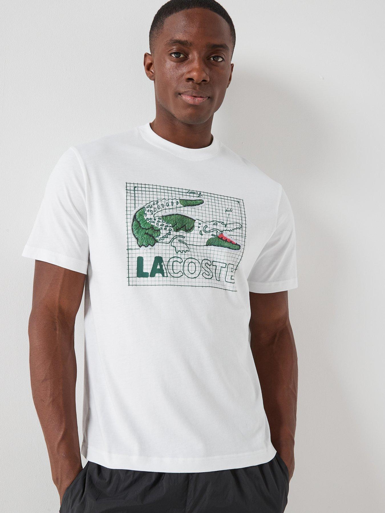 Image 1 of 6 of Lacoste Classic Fit Printed Cotton T-Shirt - White