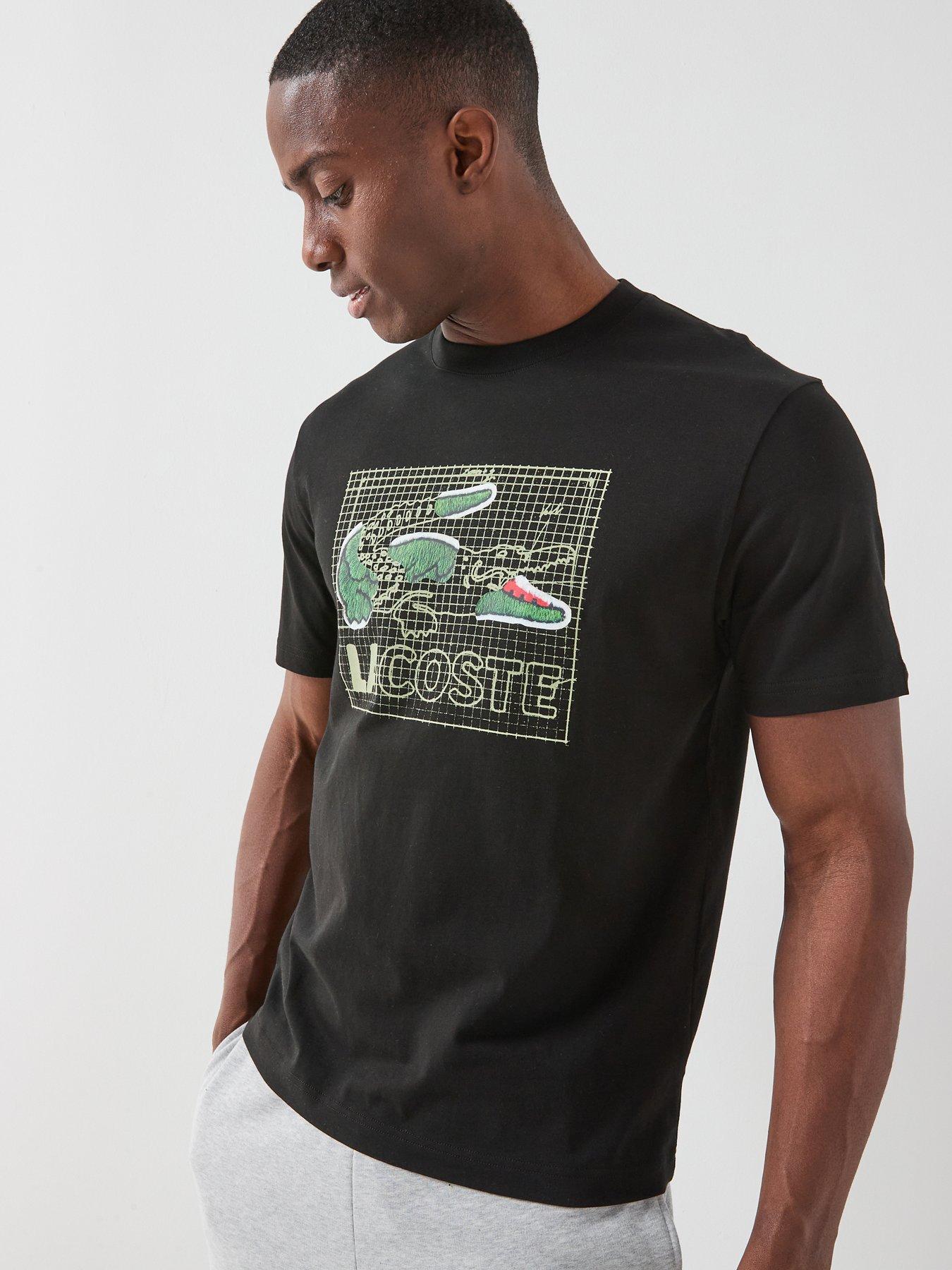Lacoste Lacoste Classic Fit Printed Cotton T-shirt- Black