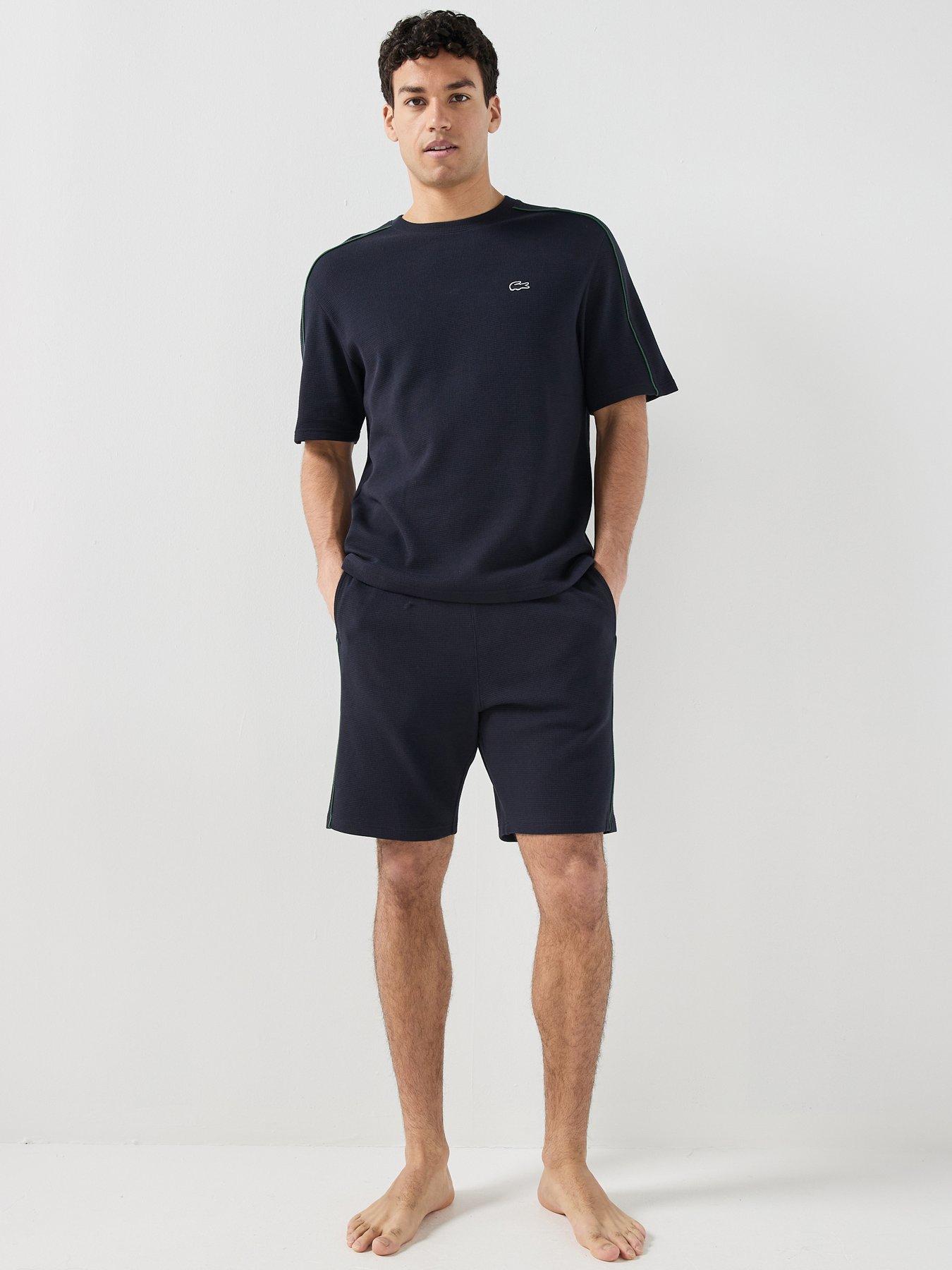 Image 1 of 6 of Lacoste Lacoste Waffle Short Lounge Set - Navy