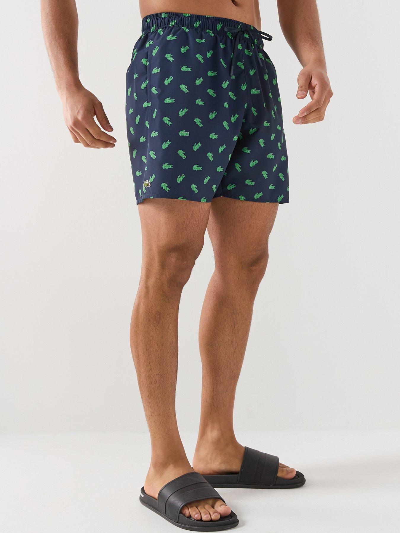 Image 1 of 4 of Lacoste Lacoste Mid Length Crocodile Print Swim Trunks - Navy