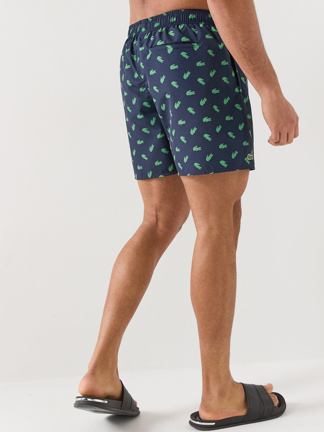 Image 2 of 4 of Lacoste Lacoste Mid Length Crocodile Print Swim Trunks - Navy
