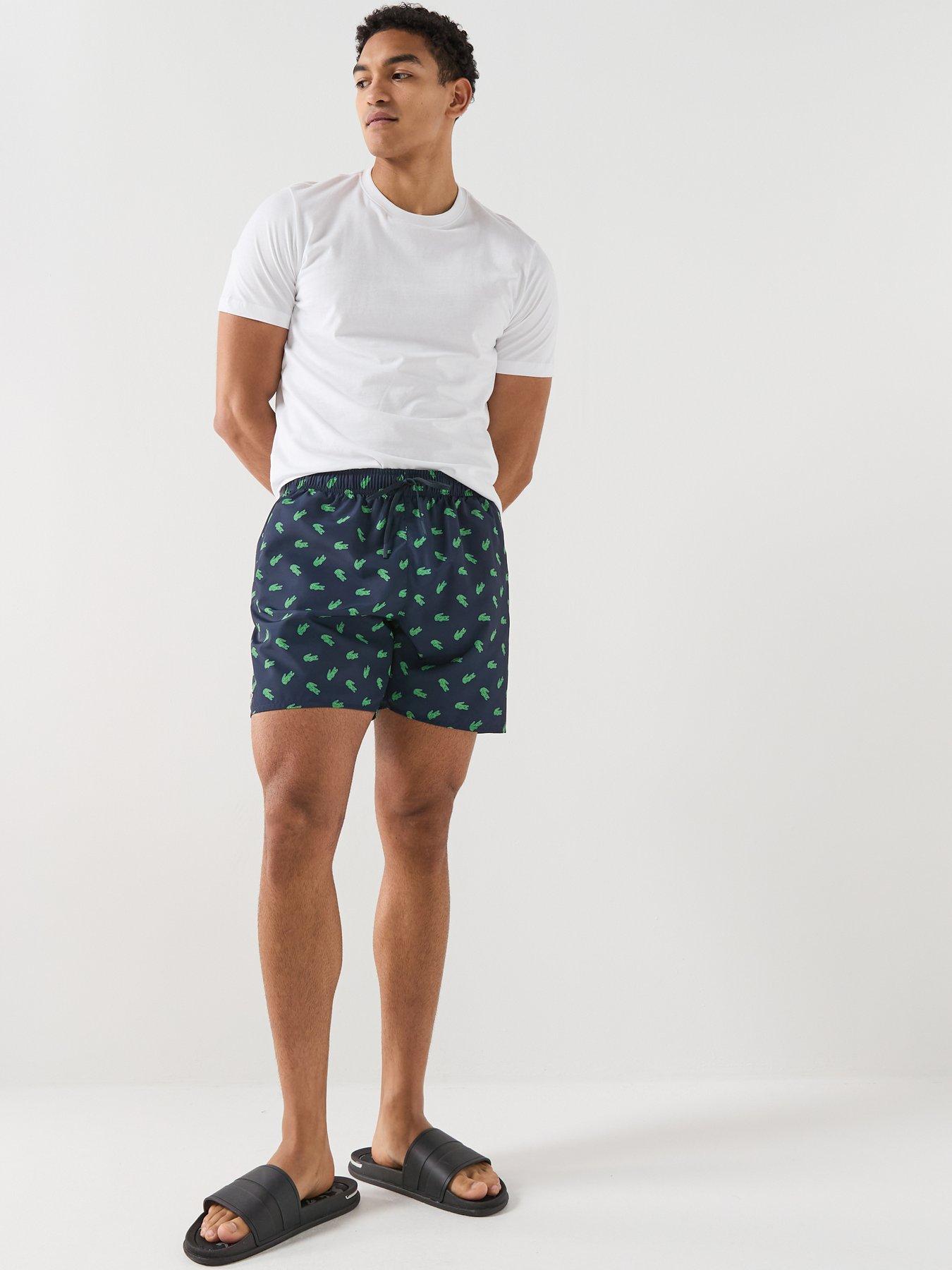 Image 3 of 4 of Lacoste Lacoste Mid Length Crocodile Print Swim Trunks - Navy