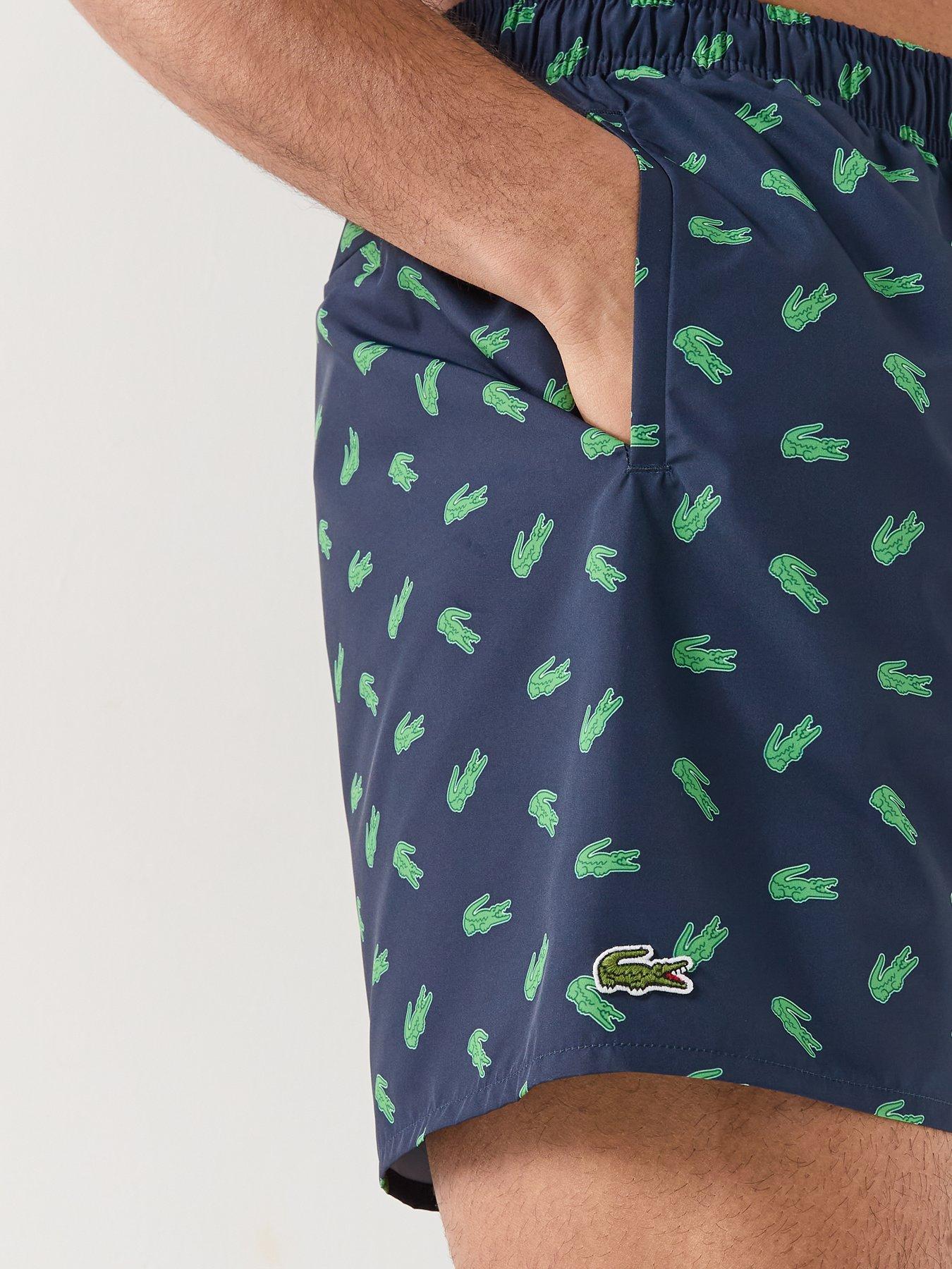 Image 4 of 4 of Lacoste Lacoste Mid Length Crocodile Print Swim Trunks - Navy