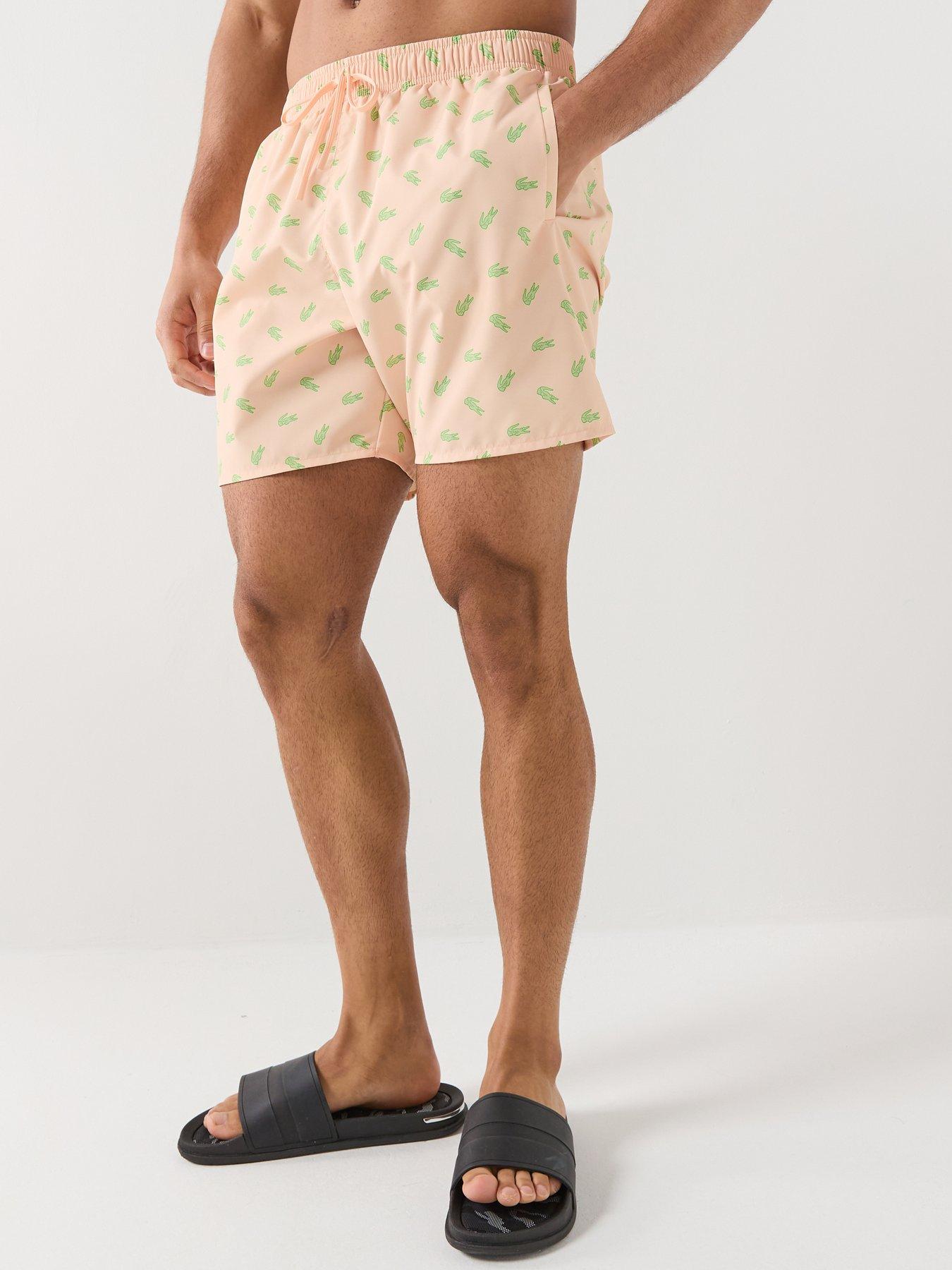 Image 1 of 4 of Lacoste Lacoste Mid Length Crocodile Print Swim Trunks - Orange