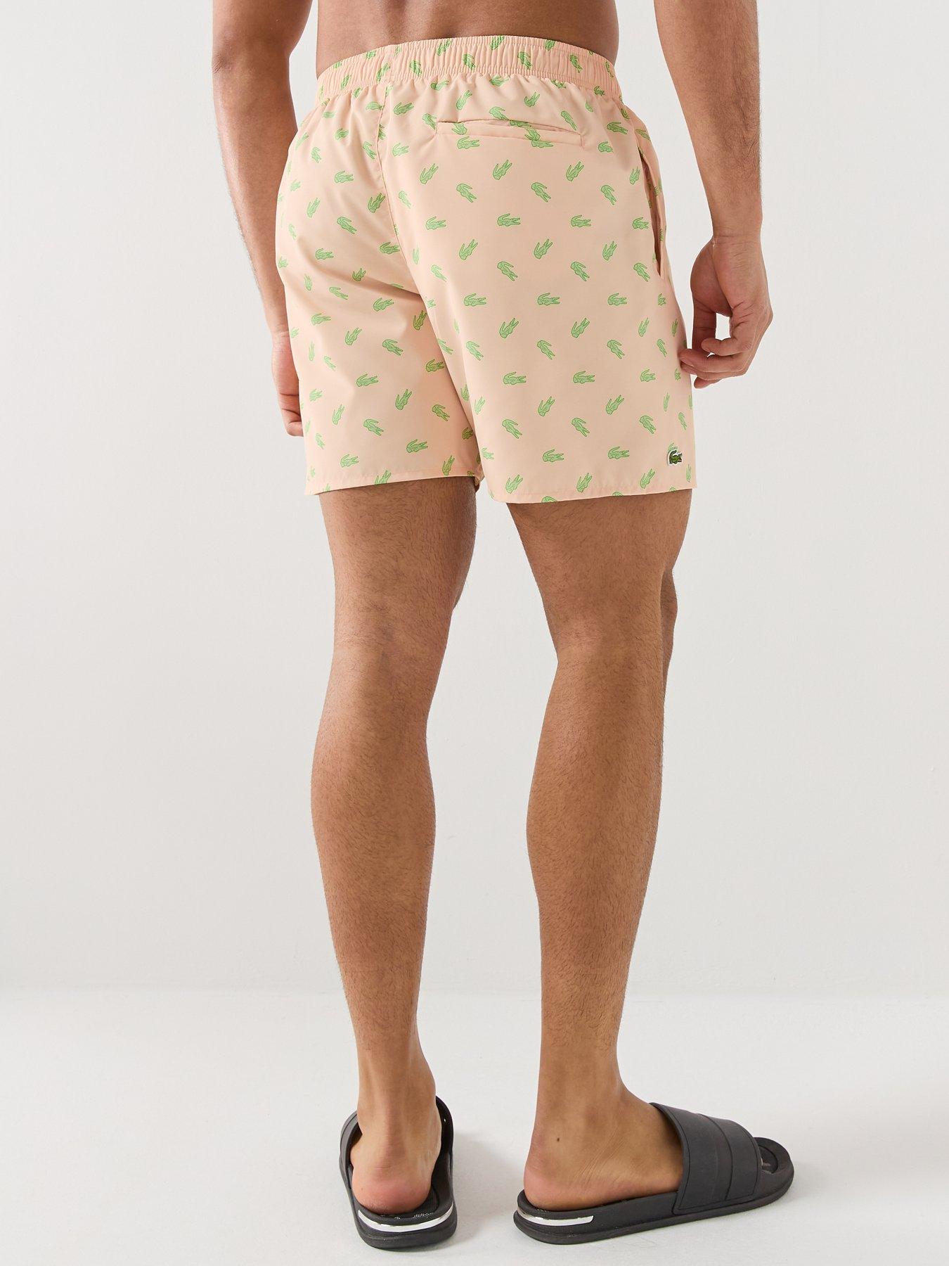 Image 2 of 4 of Lacoste Lacoste Mid Length Crocodile Print Swim Trunks - Orange