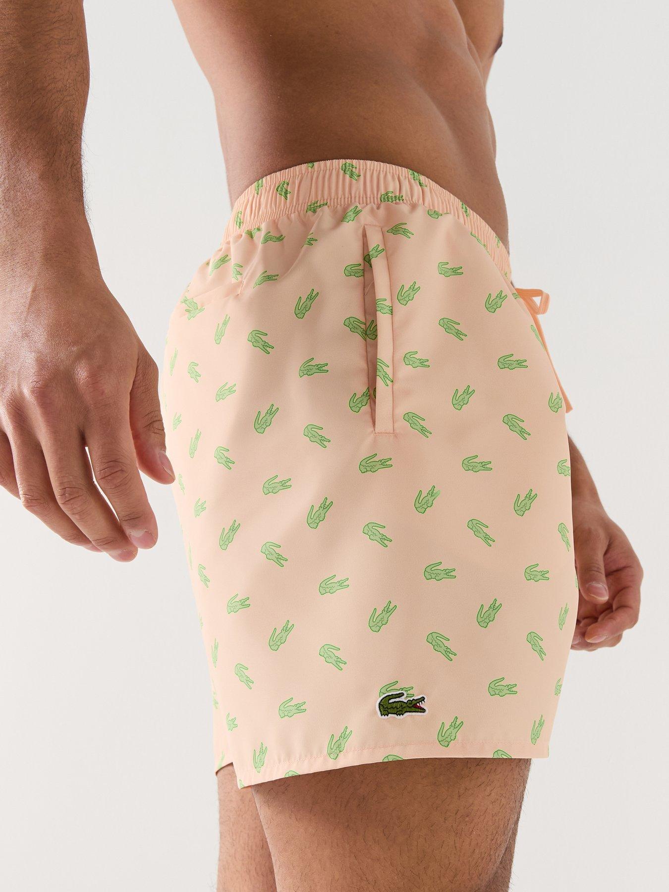 Image 4 of 4 of Lacoste Lacoste Mid Length Crocodile Print Swim Trunks - Orange
