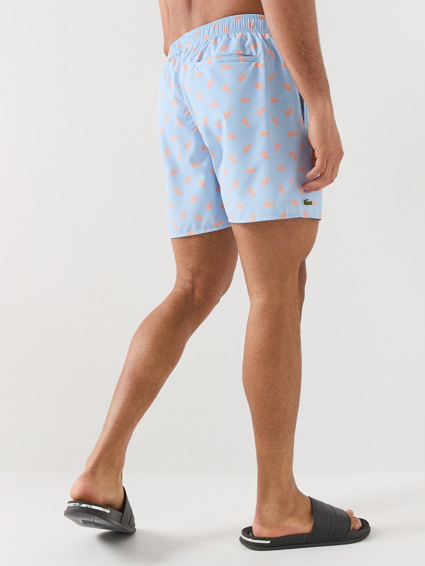 Image 2 of 4 of Lacoste Lacoste Mid Length Crocodile Print Swim Trunks - Blue