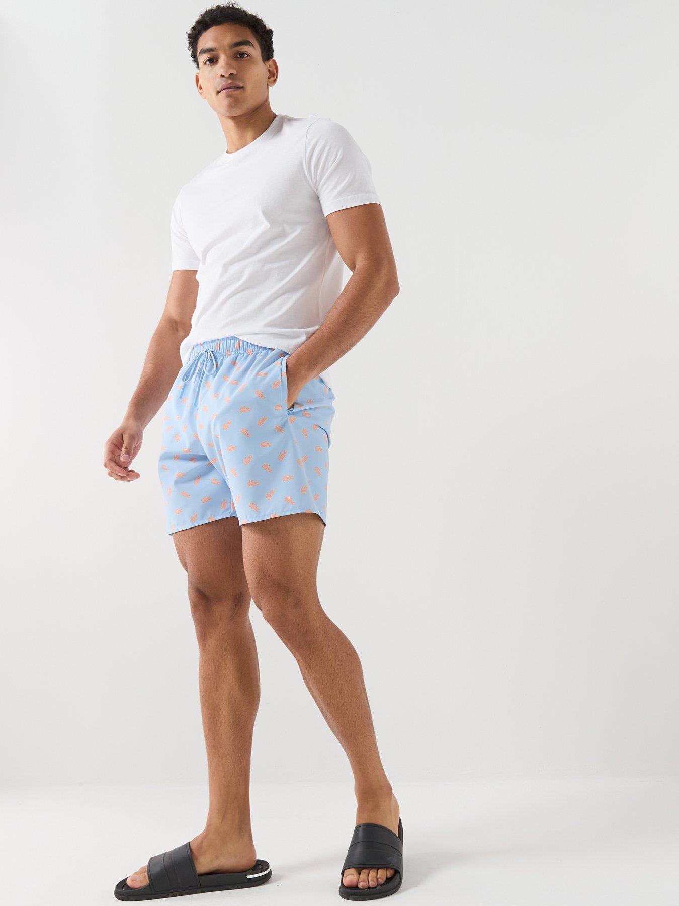 Image 3 of 4 of Lacoste Lacoste Mid Length Crocodile Print Swim Trunks - Blue