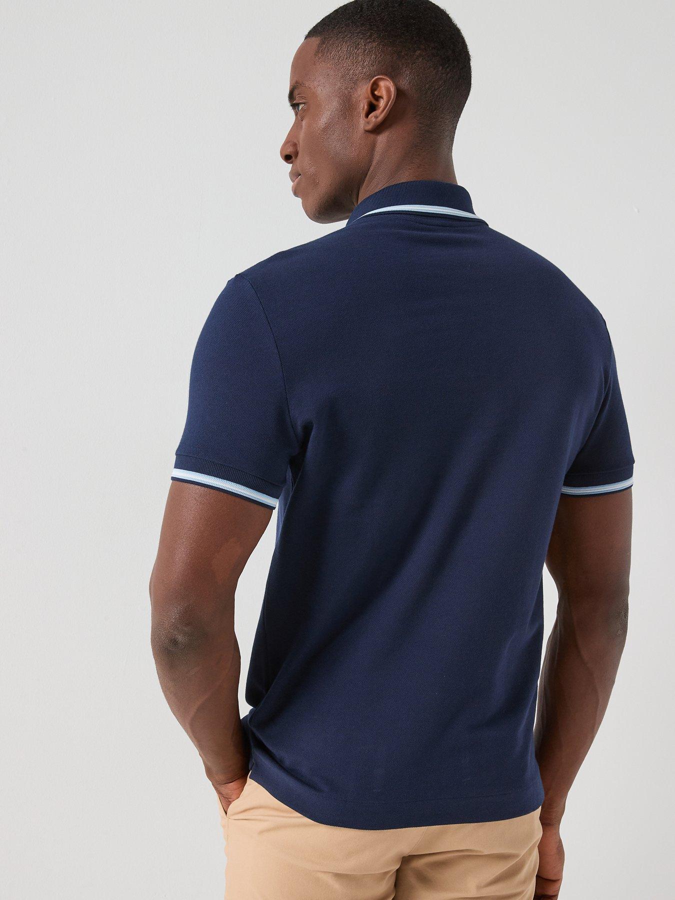 Image 2 of 5 of Lacoste Lacoste Regular Fit L.12.12 Stripe Collar Pique Polo Shirt - Navy