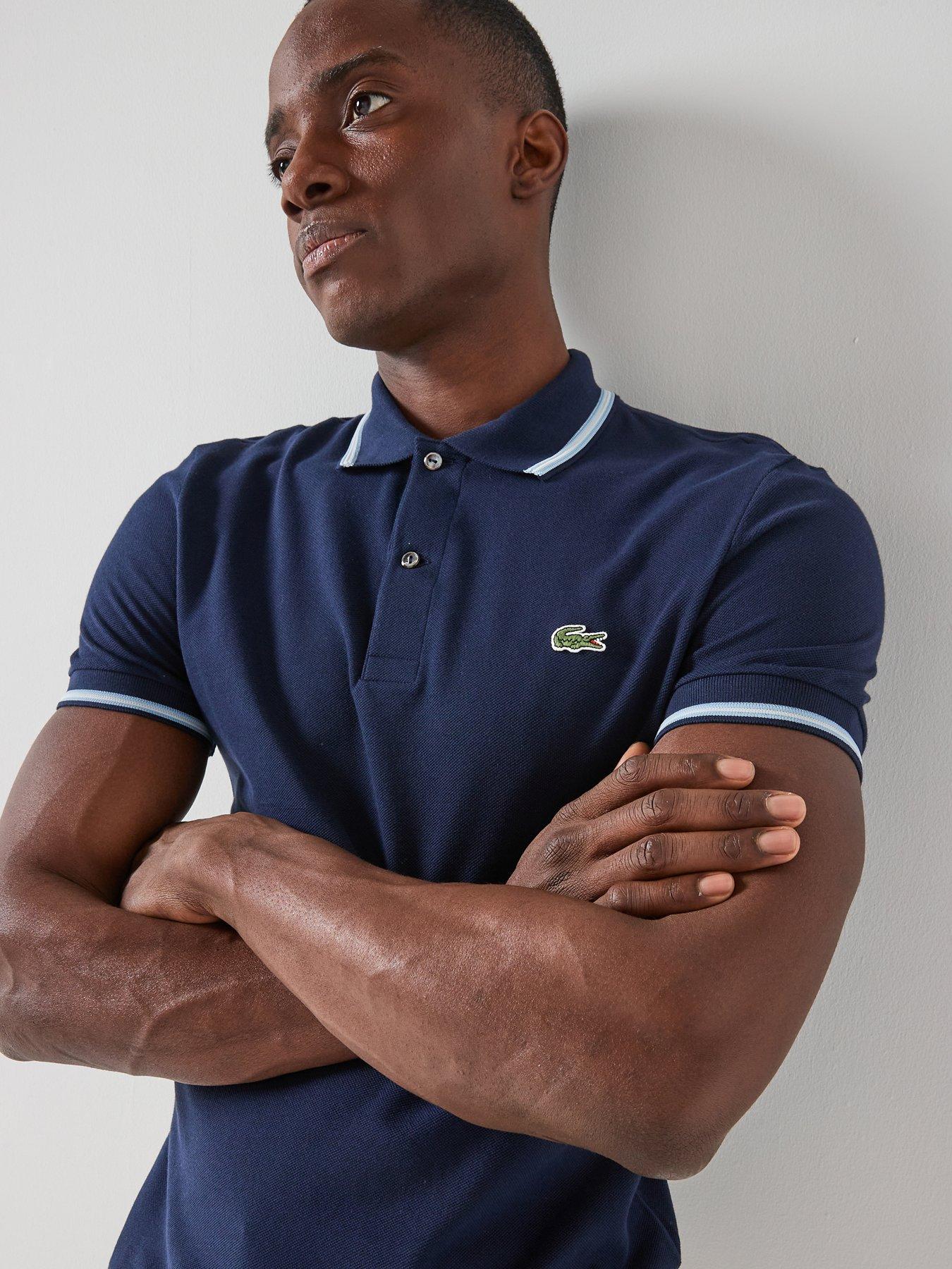 Image 5 of 5 of Lacoste Lacoste Regular Fit L.12.12 Stripe Collar Pique Polo Shirt - Navy