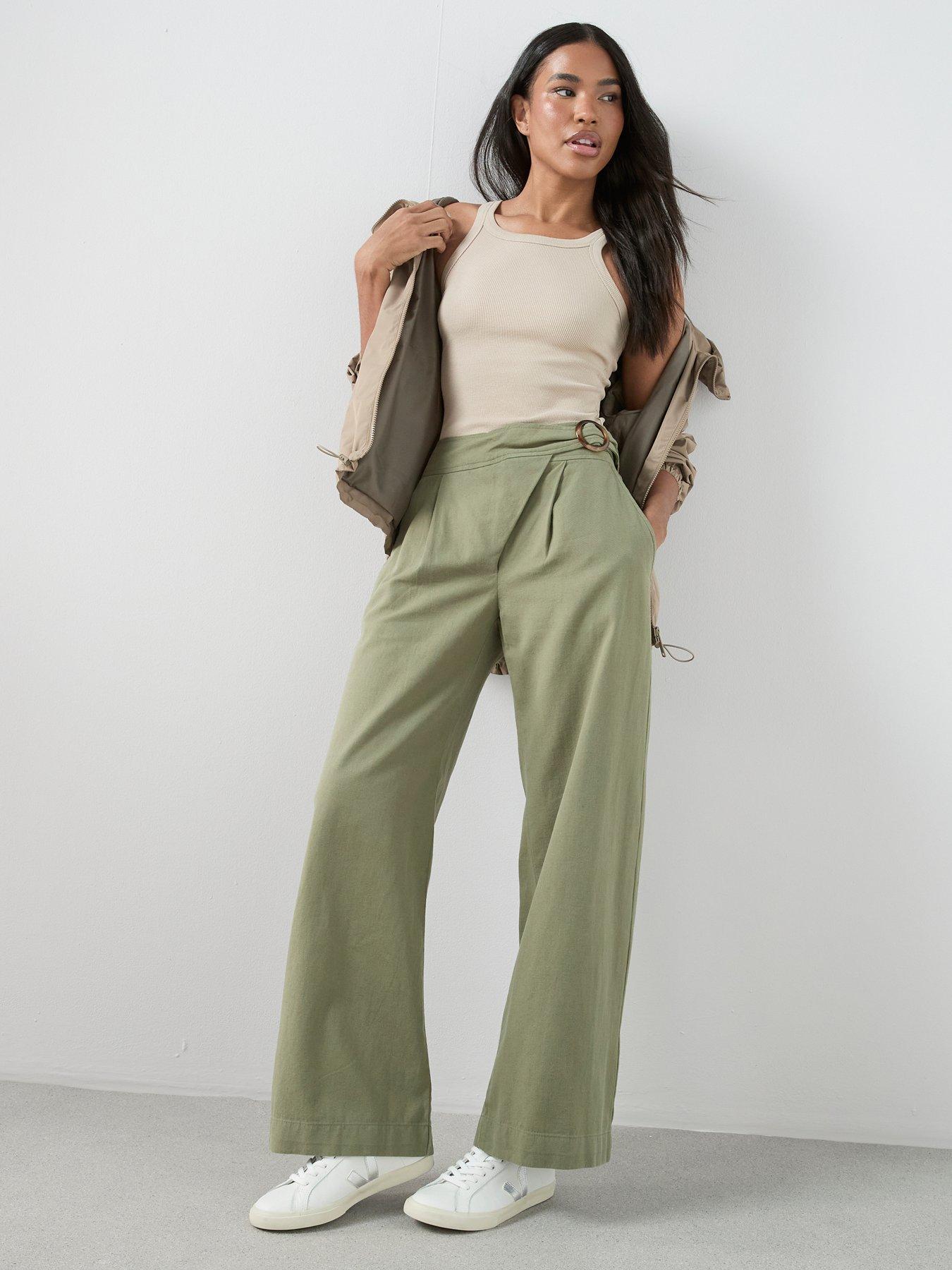 The Very Collection Wrap Front Wide Leg Trousers - Khaki