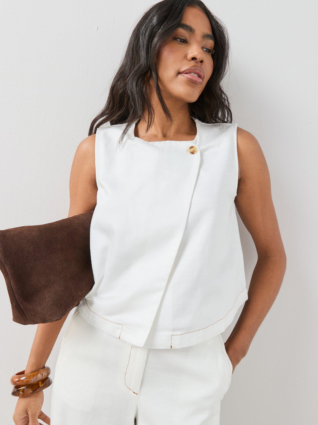 The Very Collection Asymmetric Button Detail Co-Ord Top - White