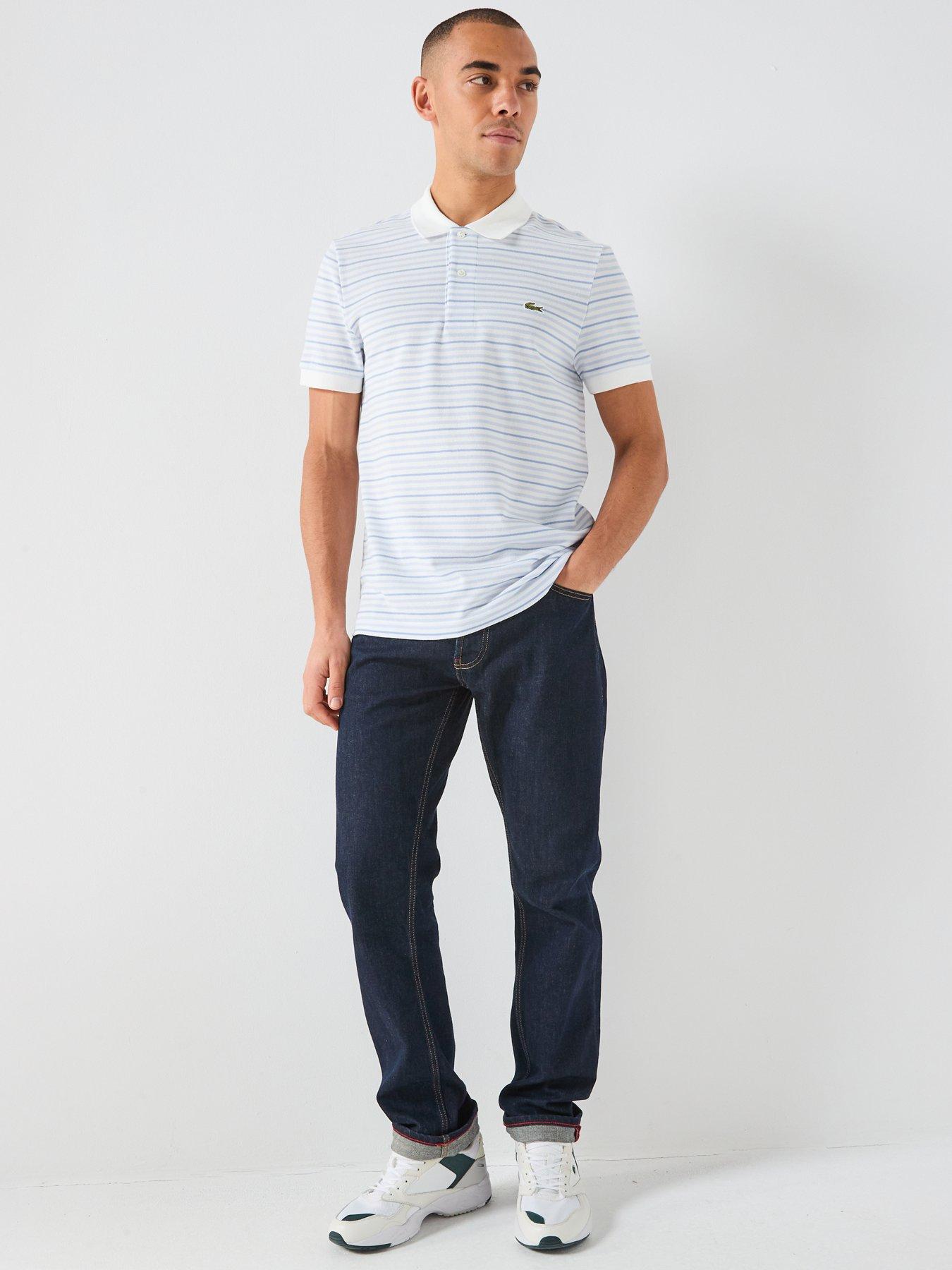 Image 3 of 4 of Lacoste Striped Mini-Pique Polo Shirt - Blue