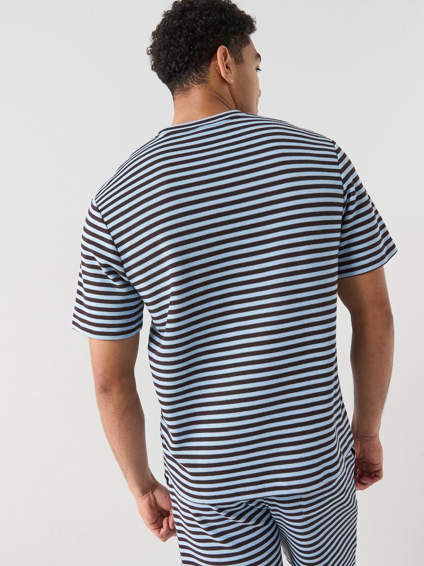 Image 2 of 6 of Lacoste Classic Fit Striped Textured Jersey T-Shirt - Navy