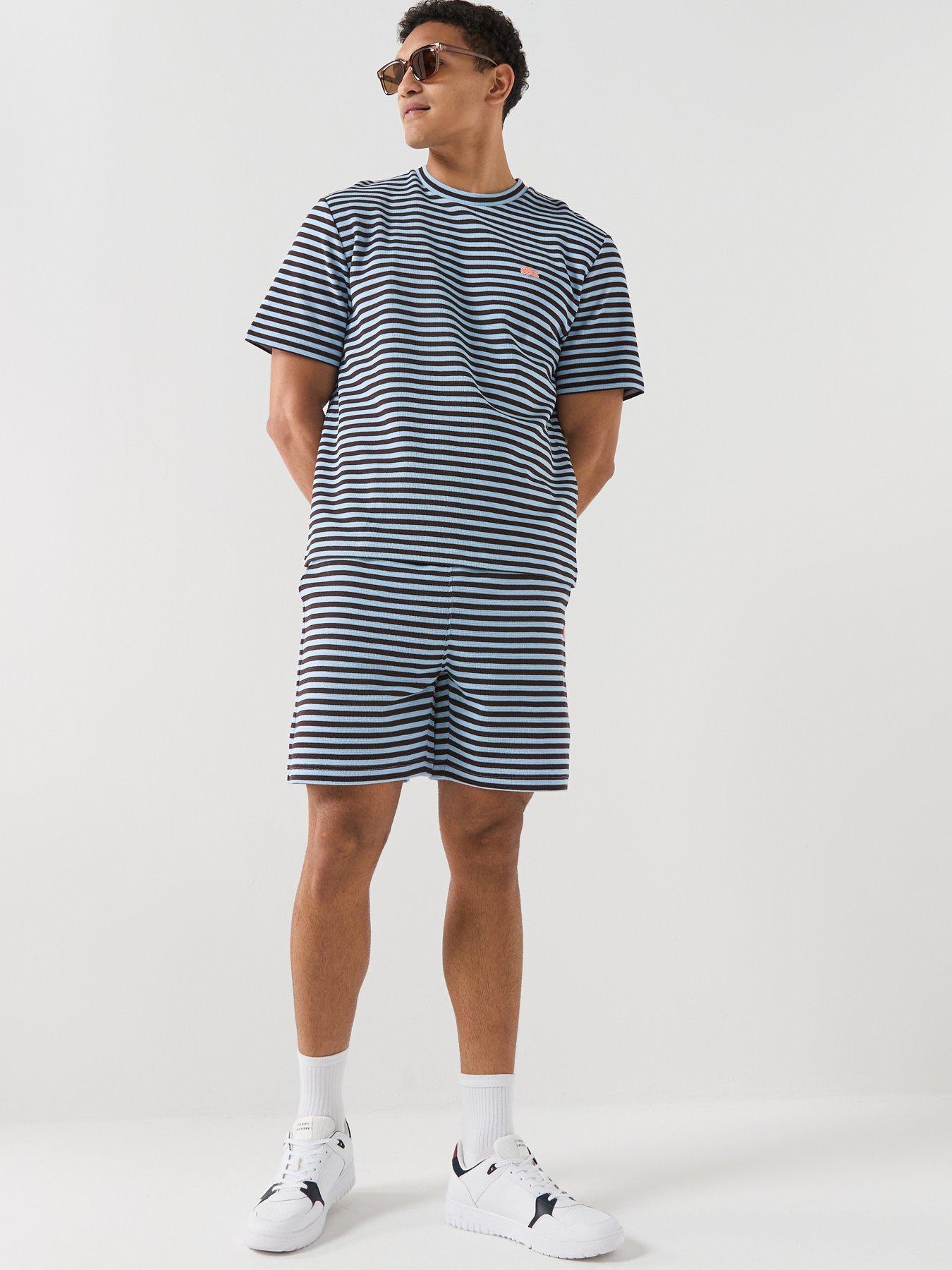 Image 3 of 6 of Lacoste Classic Fit Striped Textured Jersey T-Shirt - Navy