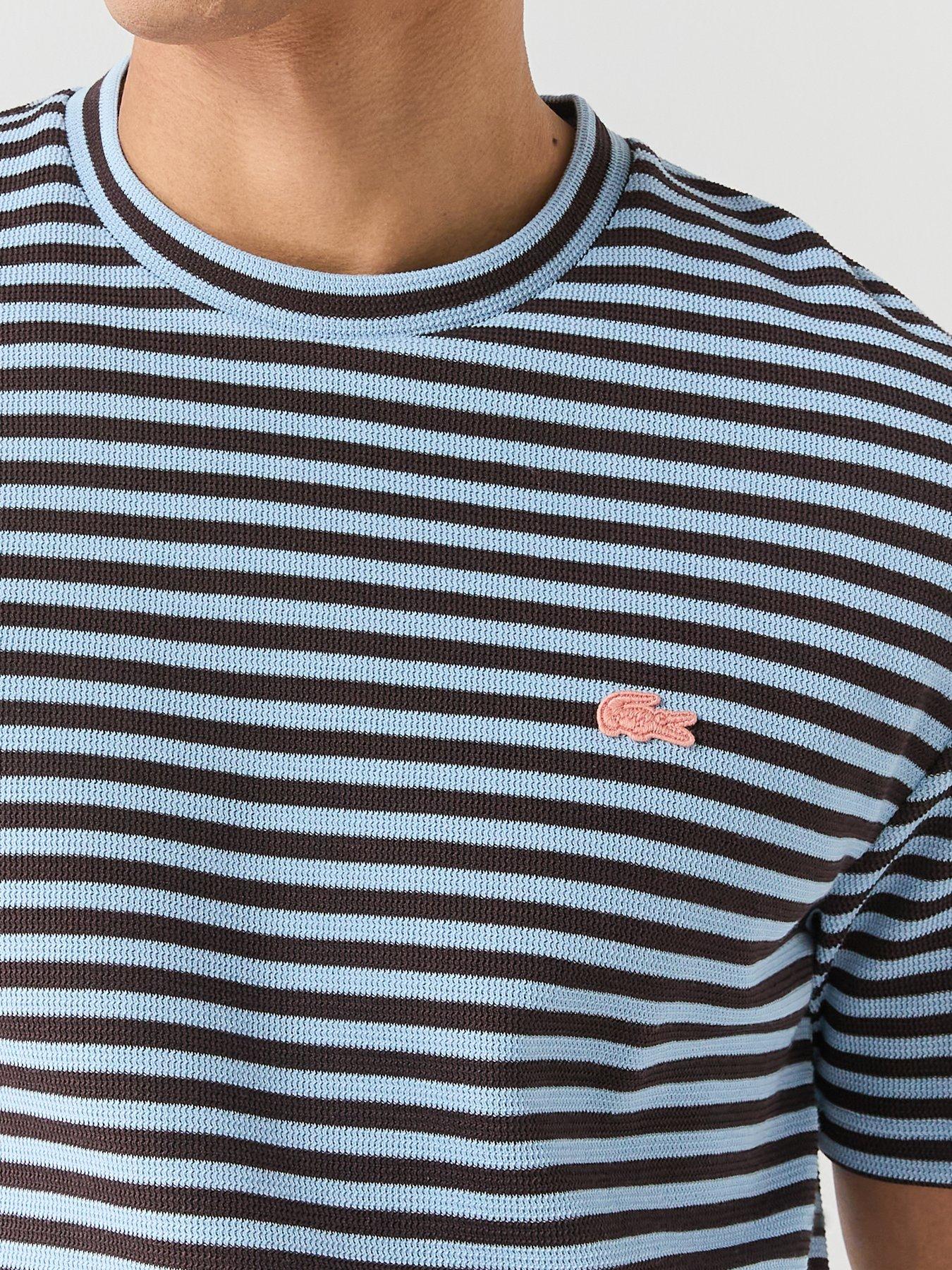 Image 5 of 6 of Lacoste Classic Fit Striped Textured Jersey T-Shirt - Navy