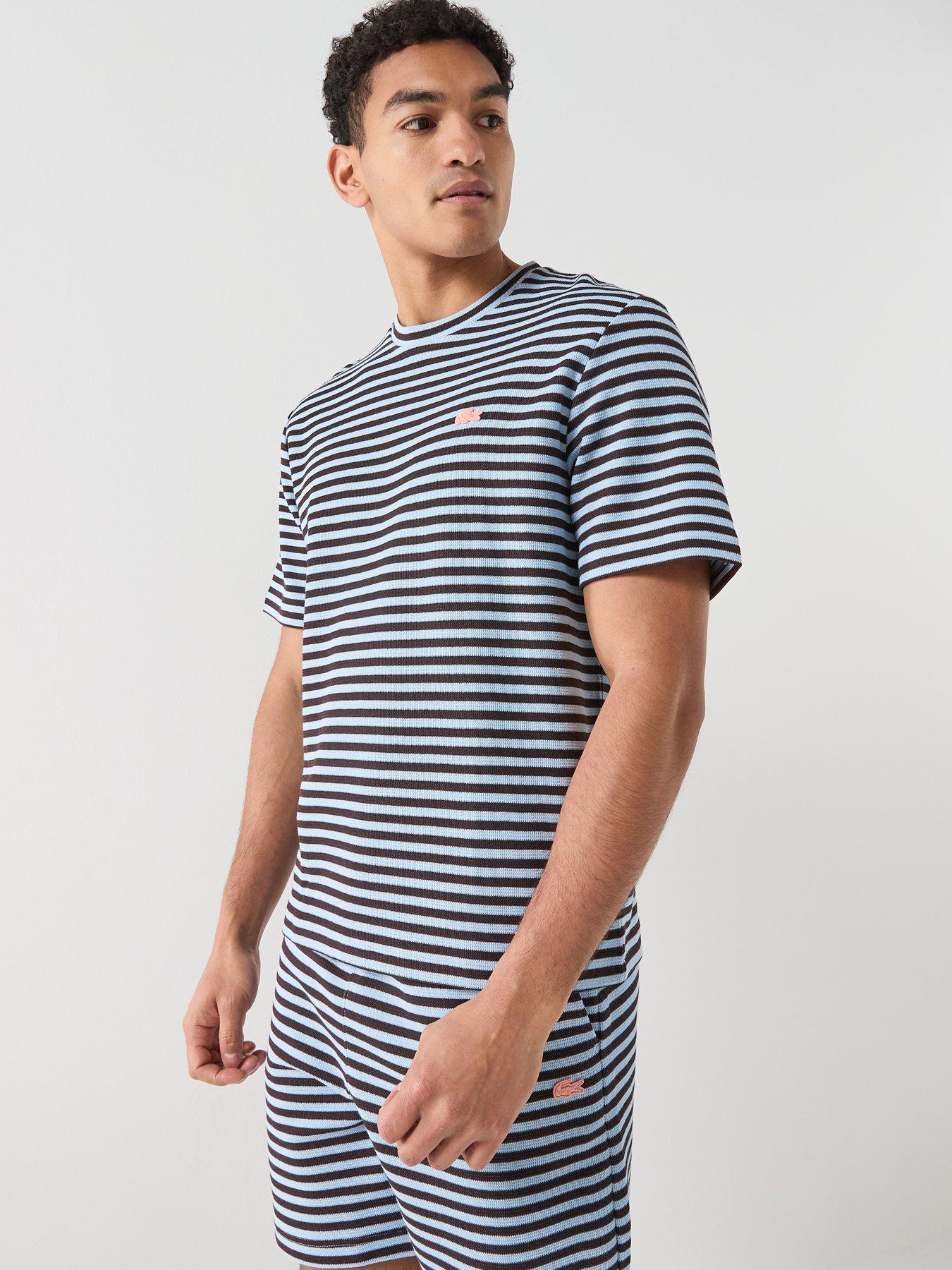 Image 6 of 6 of Lacoste Classic Fit Striped Textured Jersey T-Shirt - Navy