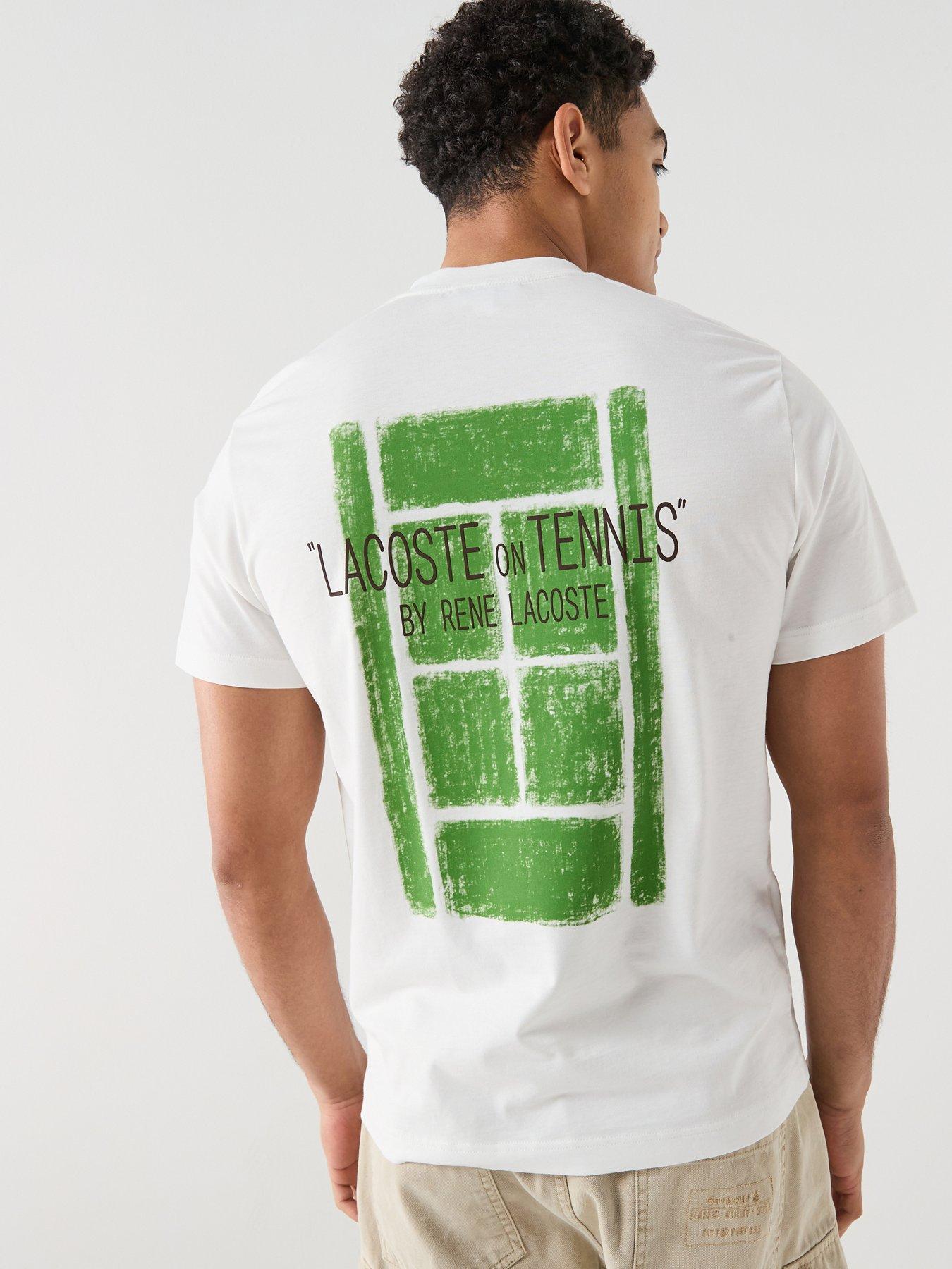 Lacoste Classic Fit Back Print Tennis Court Cotton T-Shirt - White