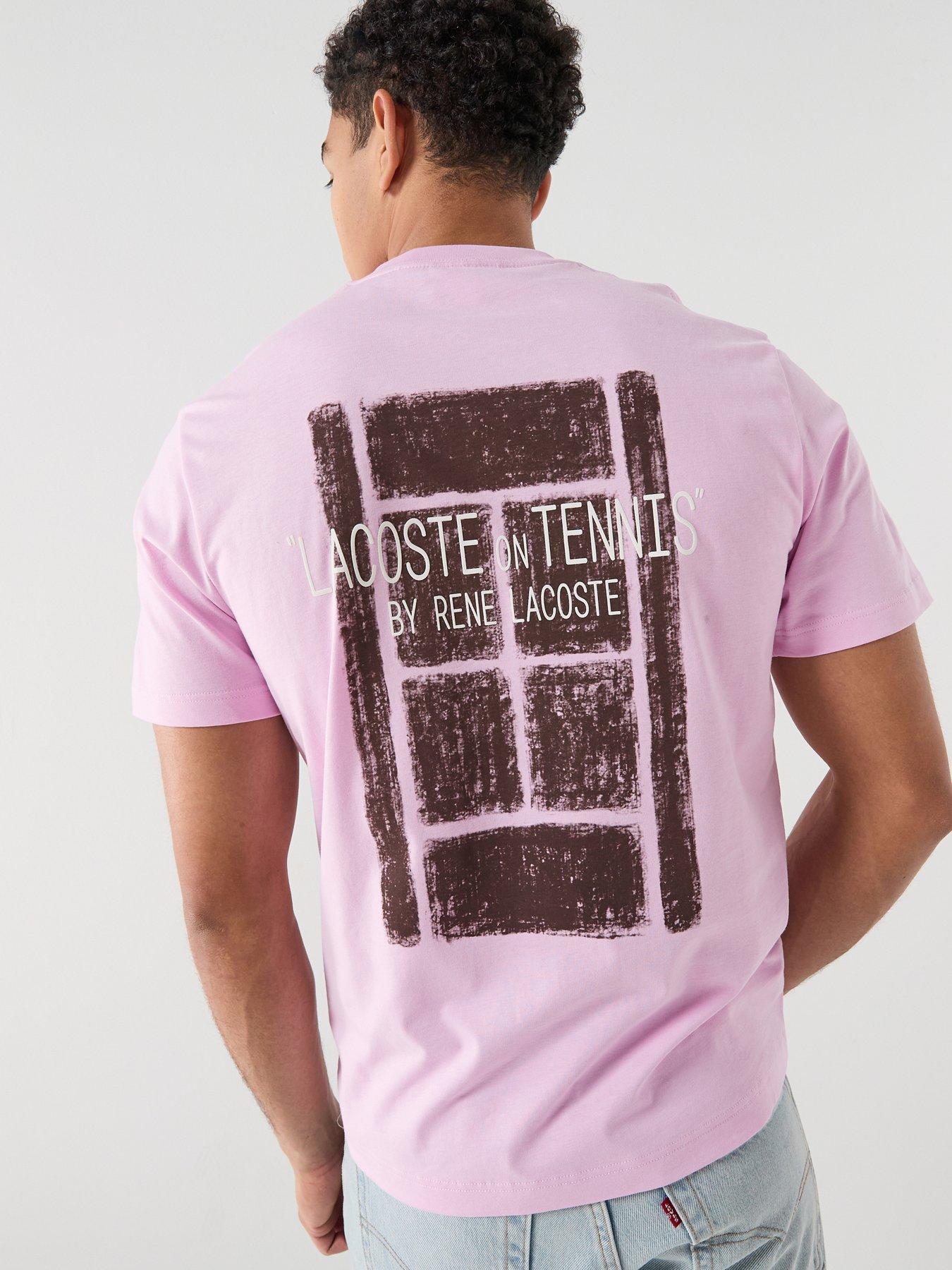 Image 1 of 5 of Lacoste Classic Fit Back Print Tennis Court Cotton T-Shirt&nbsp;- Pink