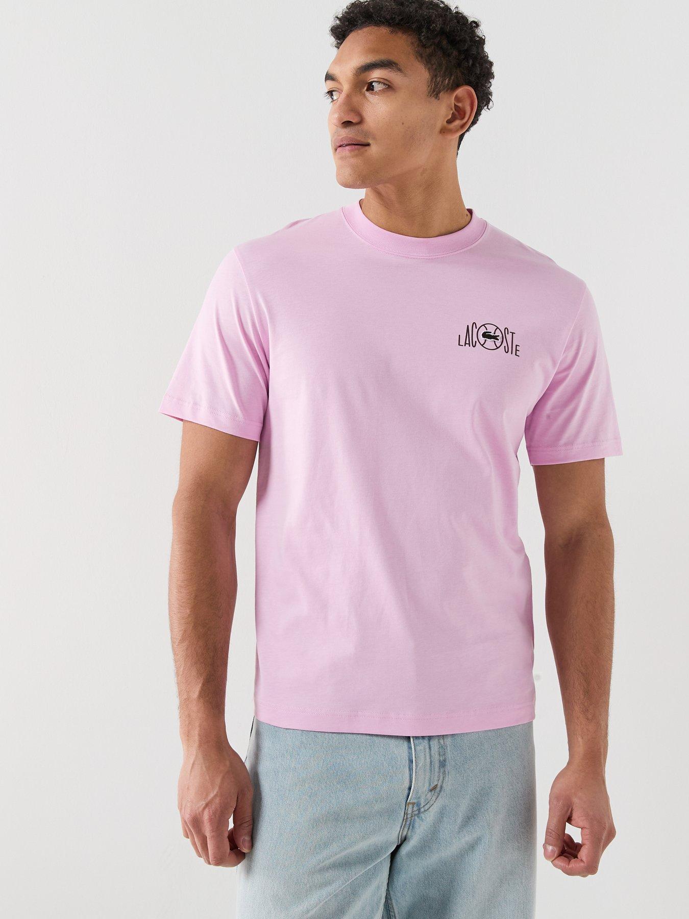 Image 2 of 5 of Lacoste Classic Fit Back Print Tennis Court Cotton T-Shirt&nbsp;- Pink