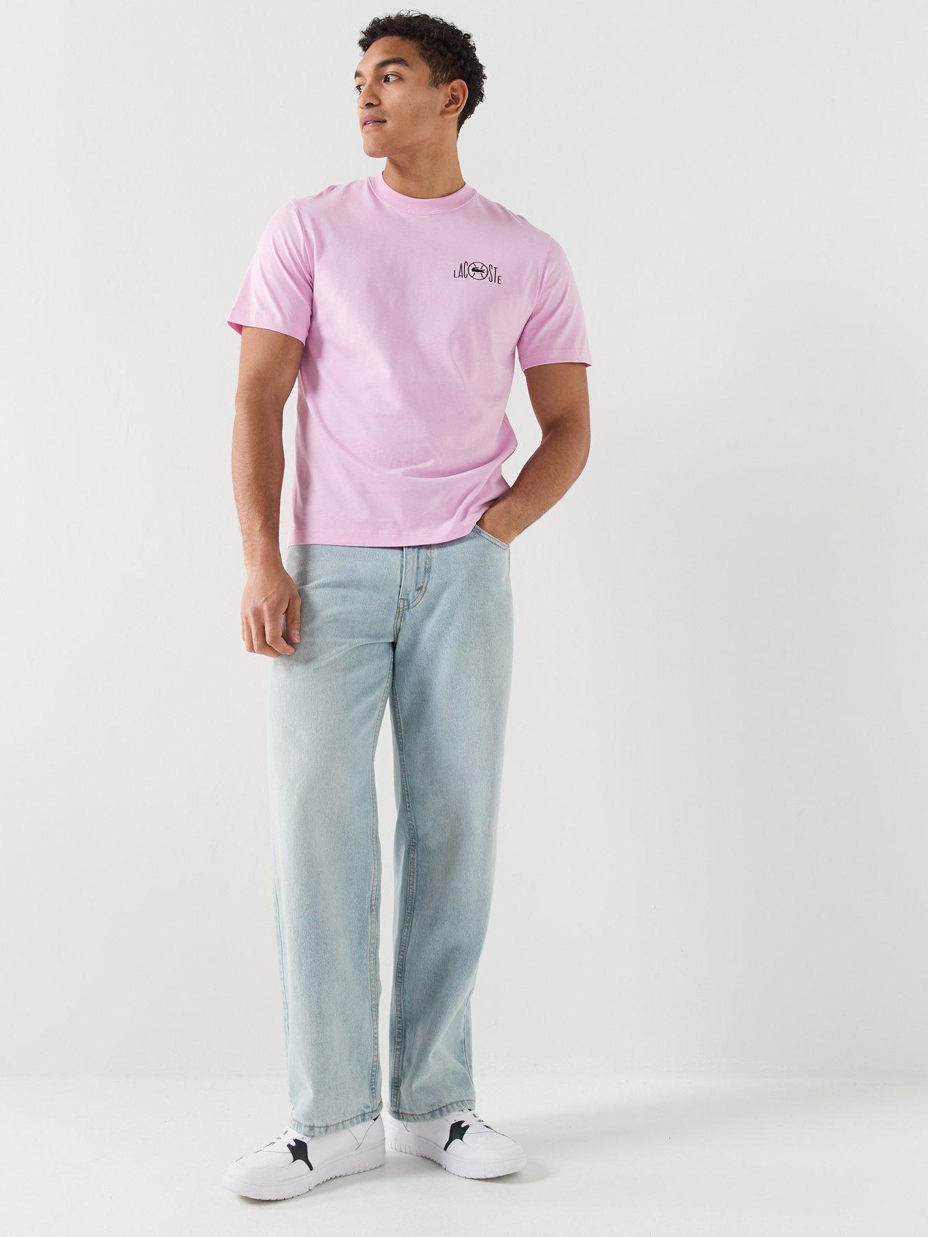 Image 3 of 5 of Lacoste Classic Fit Back Print Tennis Court Cotton T-Shirt&nbsp;- Pink