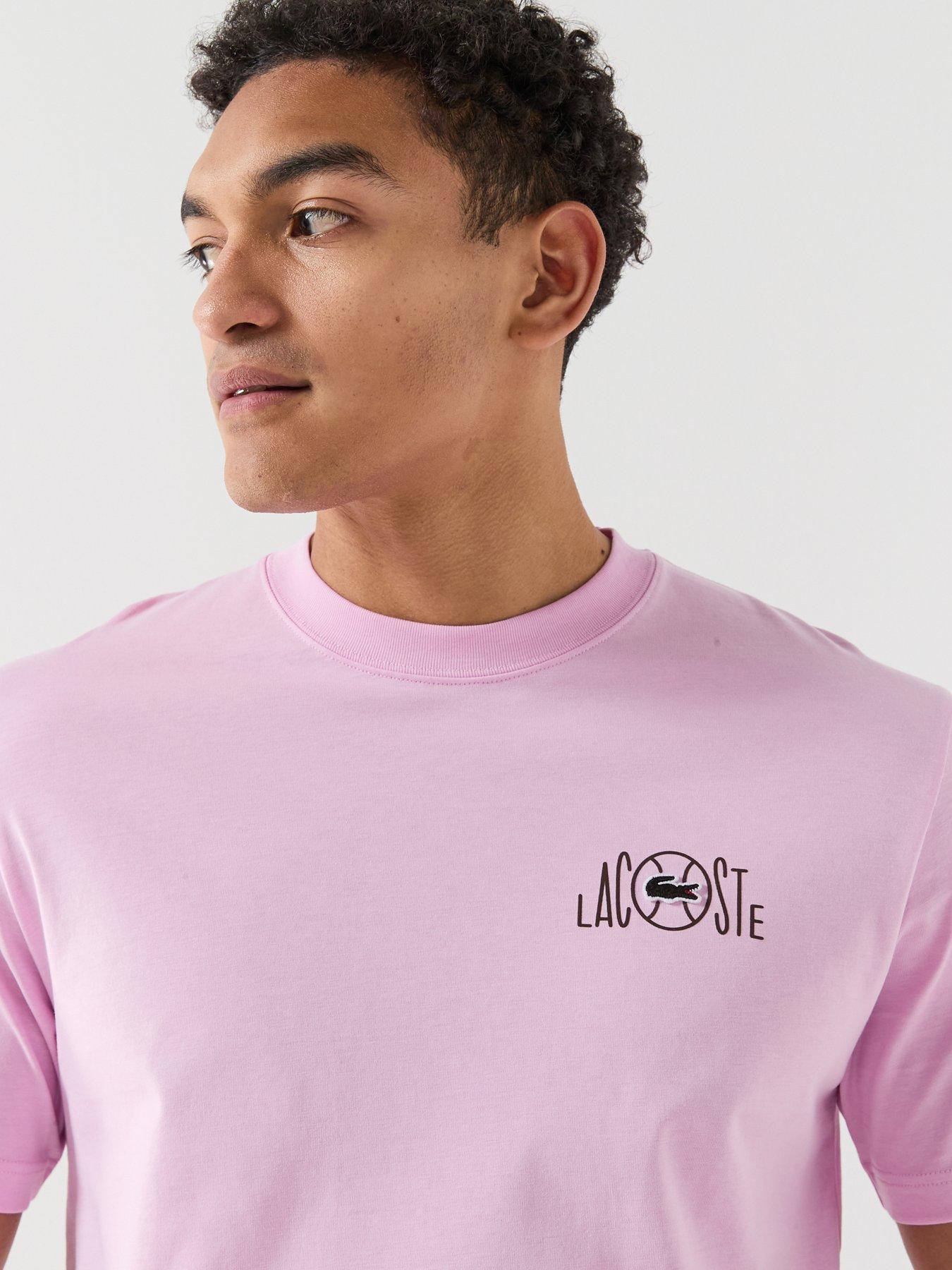 Image 4 of 5 of Lacoste Classic Fit Back Print Tennis Court Cotton T-Shirt&nbsp;- Pink