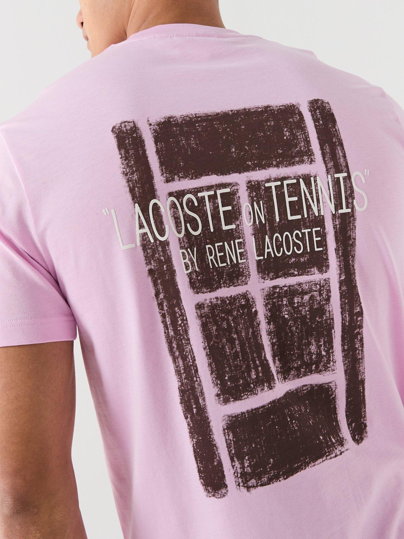 Image 5 of 5 of Lacoste Classic Fit Back Print Tennis Court Cotton T-Shirt&nbsp;- Pink