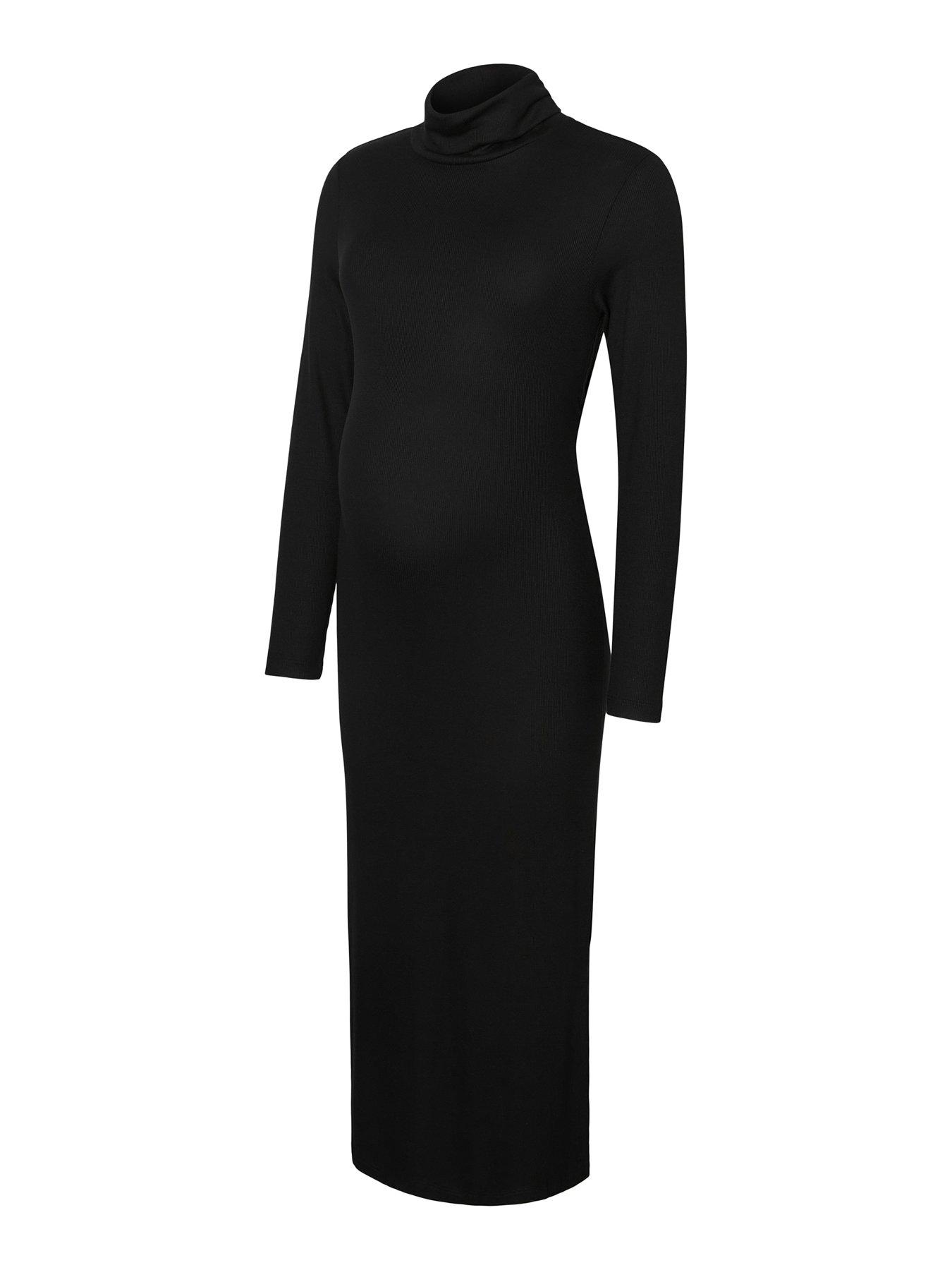 mamalicious-mllevy-long-sleeve-roll-neck-maternity-midi-dress-black