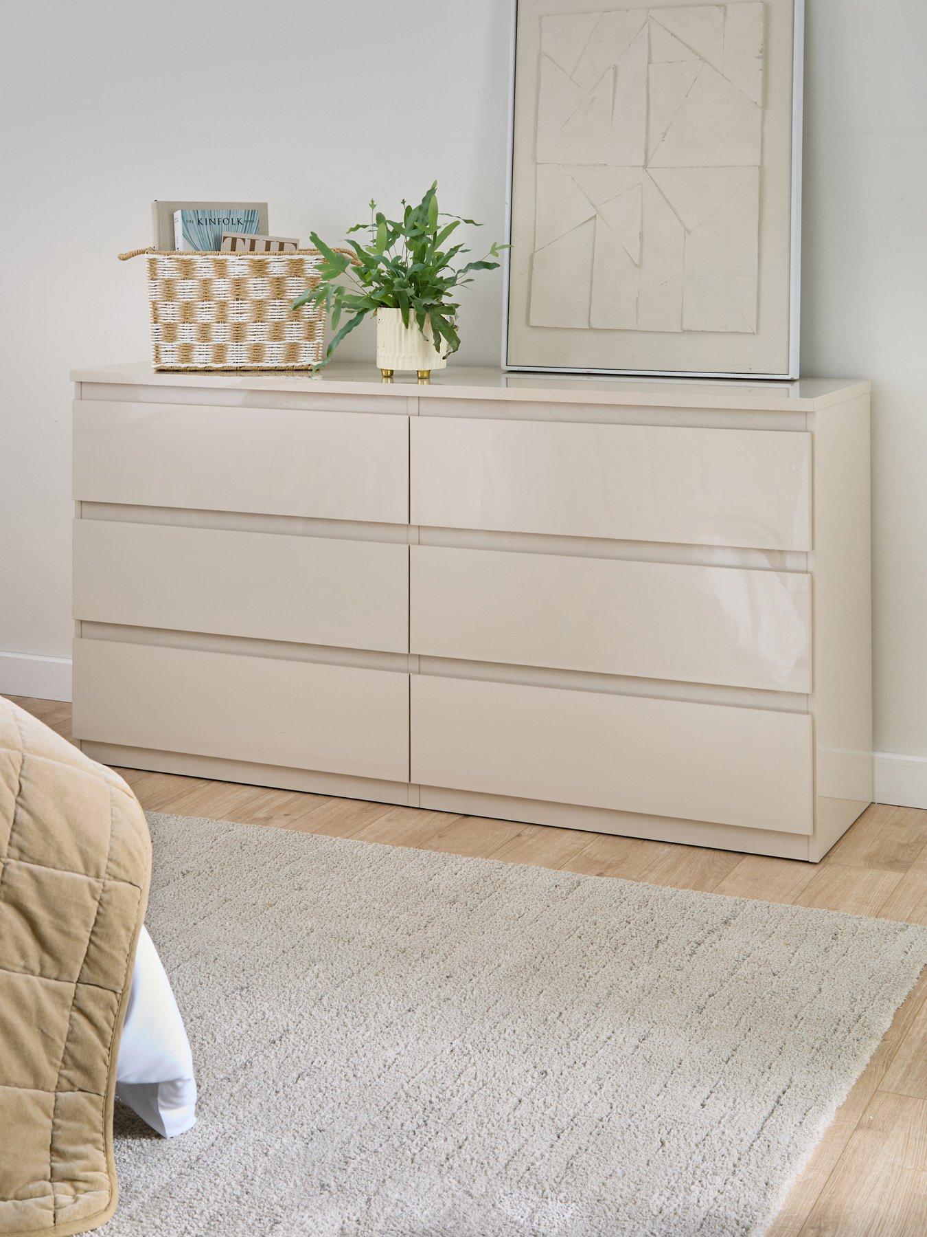 Very Home Layton Gloss 6 Drawer Chest - Oatmeal