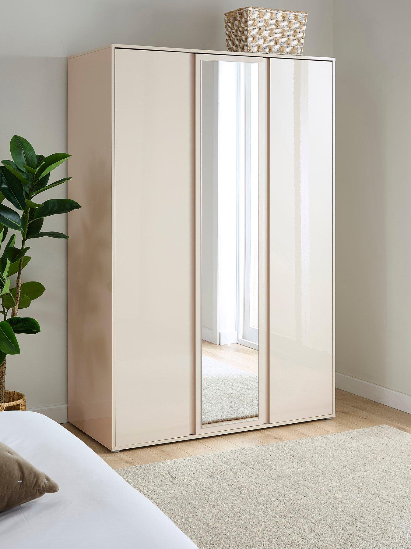 The Very Collection Layton Gloss 3 Door Mirrored Wardrobe - Oatmeal - FSC® Certified