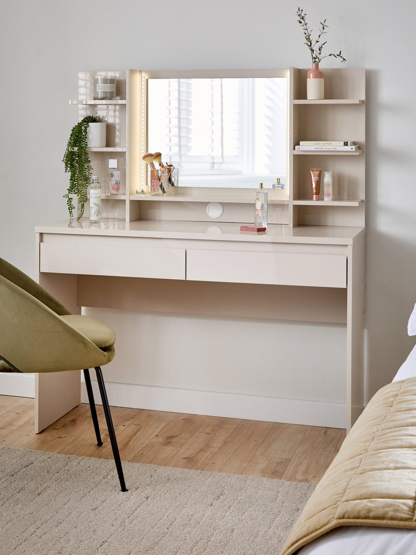 very-home-layton-lit-gloss-dressing-table-with-mirror-oatmeal