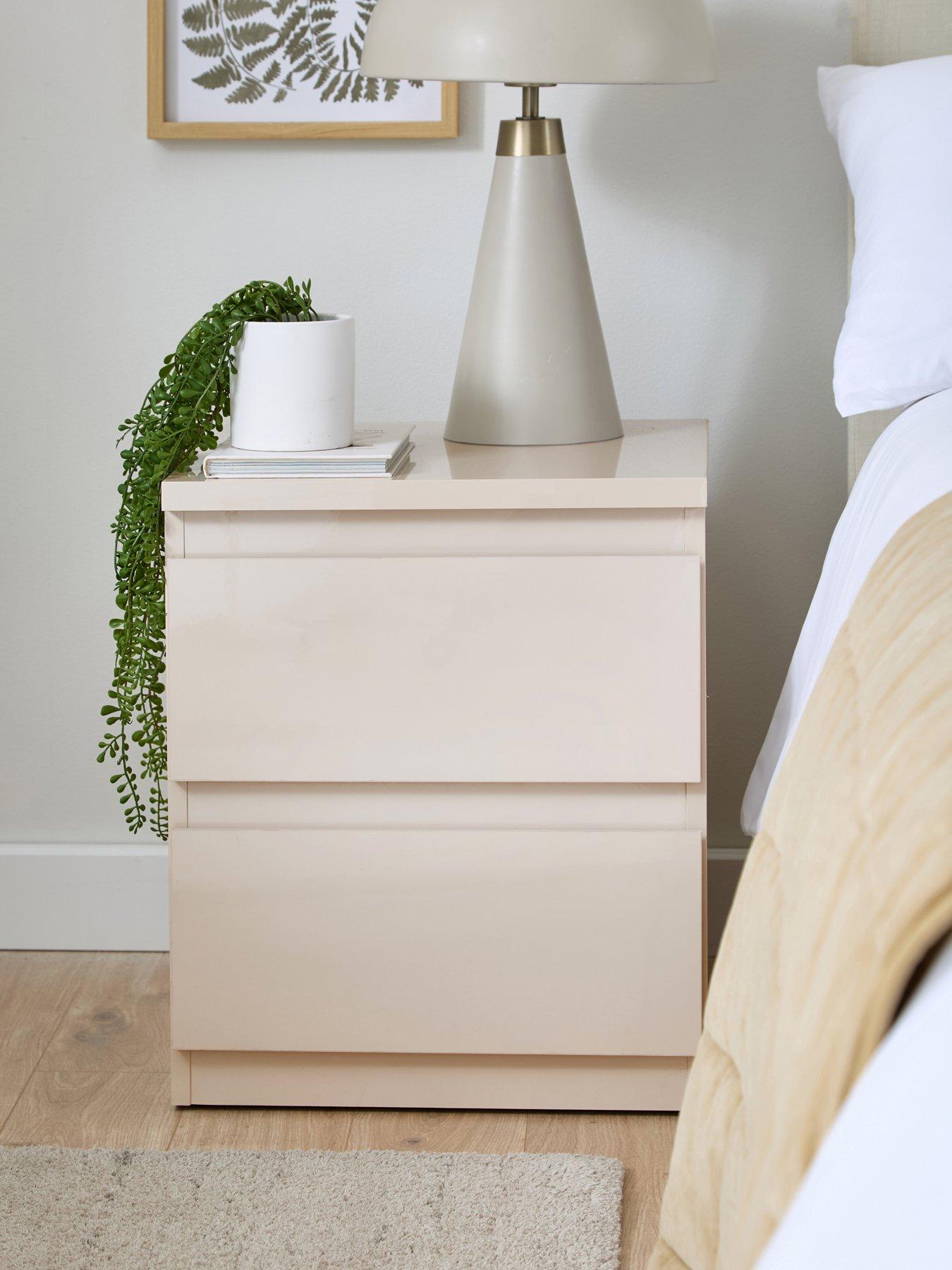 very-home-layton-gloss-2-drawer-bedside-chest-oatmeal