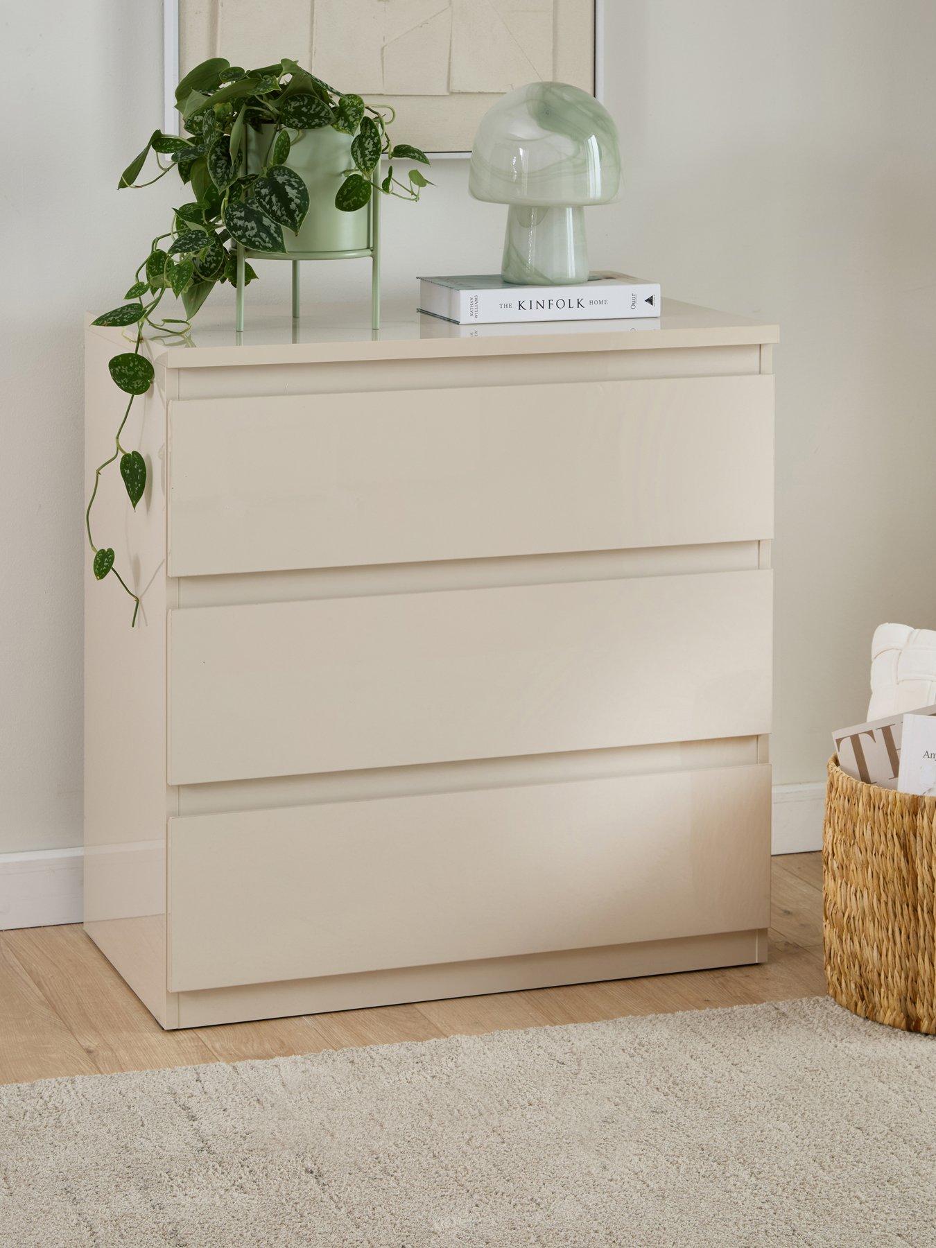 Very Home Layton Gloss 3 Drawer Chest - Oatmeal