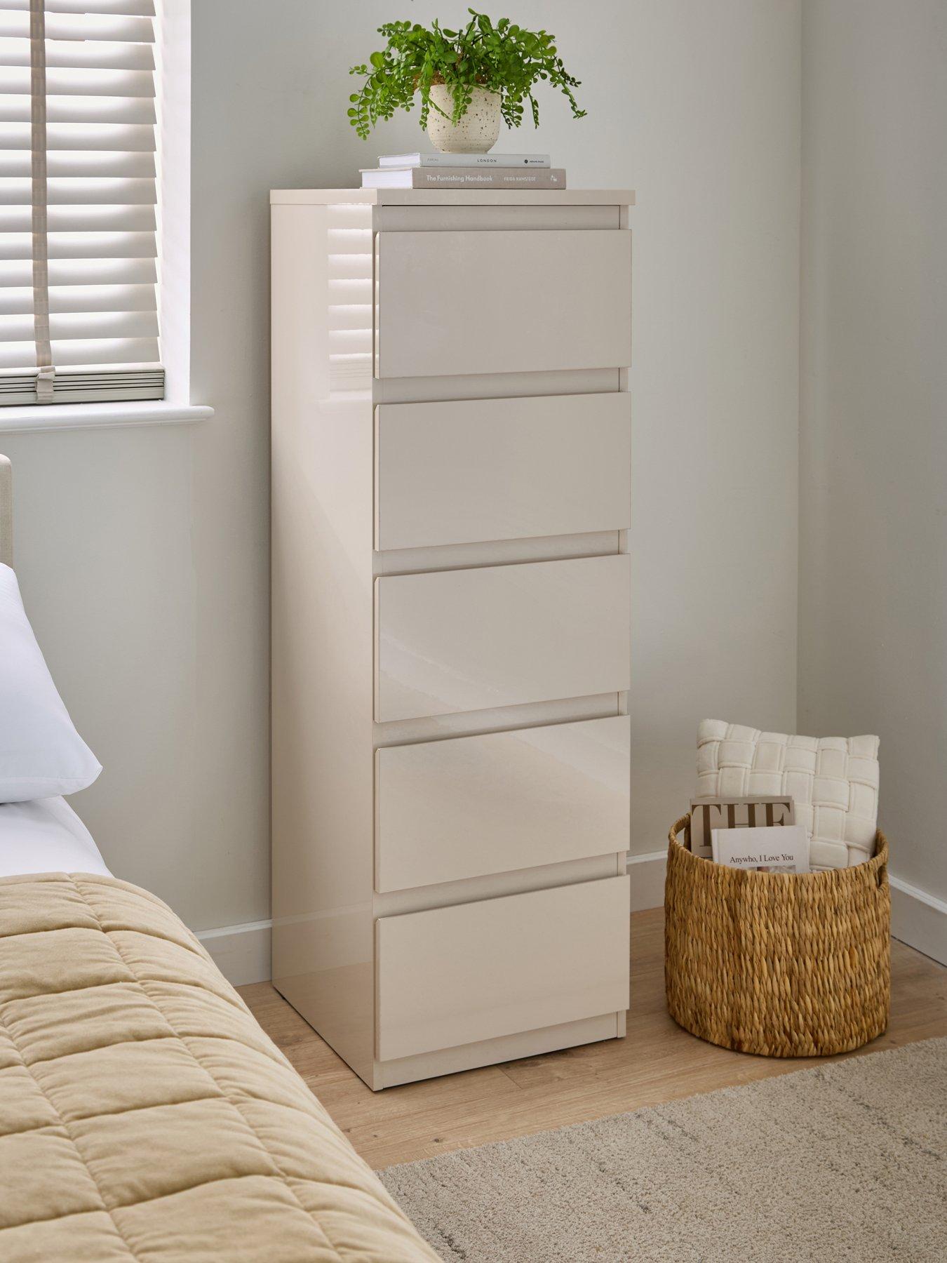 Very Home Layton Gloss 5 Drawer Narrow Chest - Oatmeal