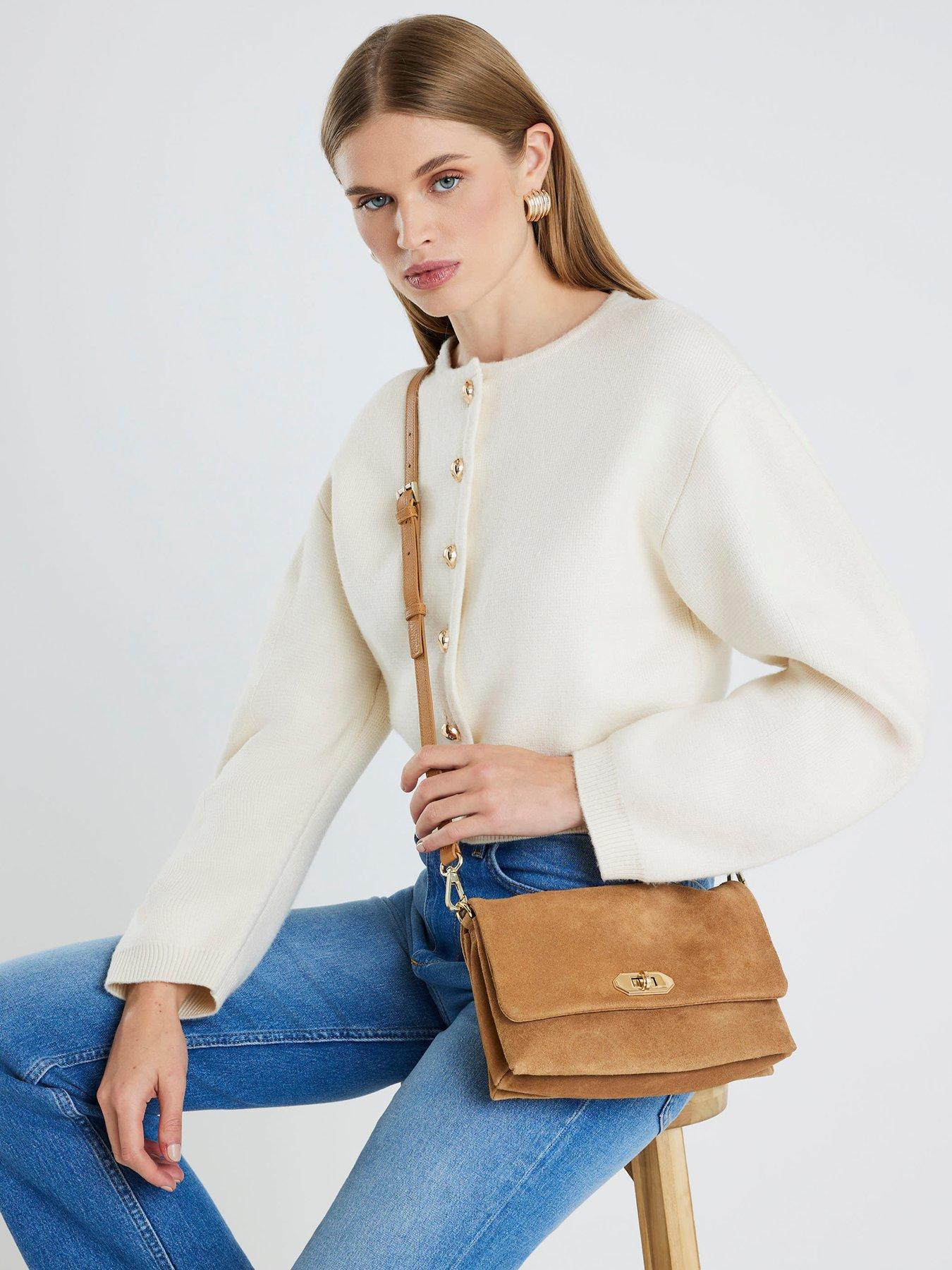 Image 1 of 6 of River Island Suede Tri-Comp Crossbody Bag - Brown