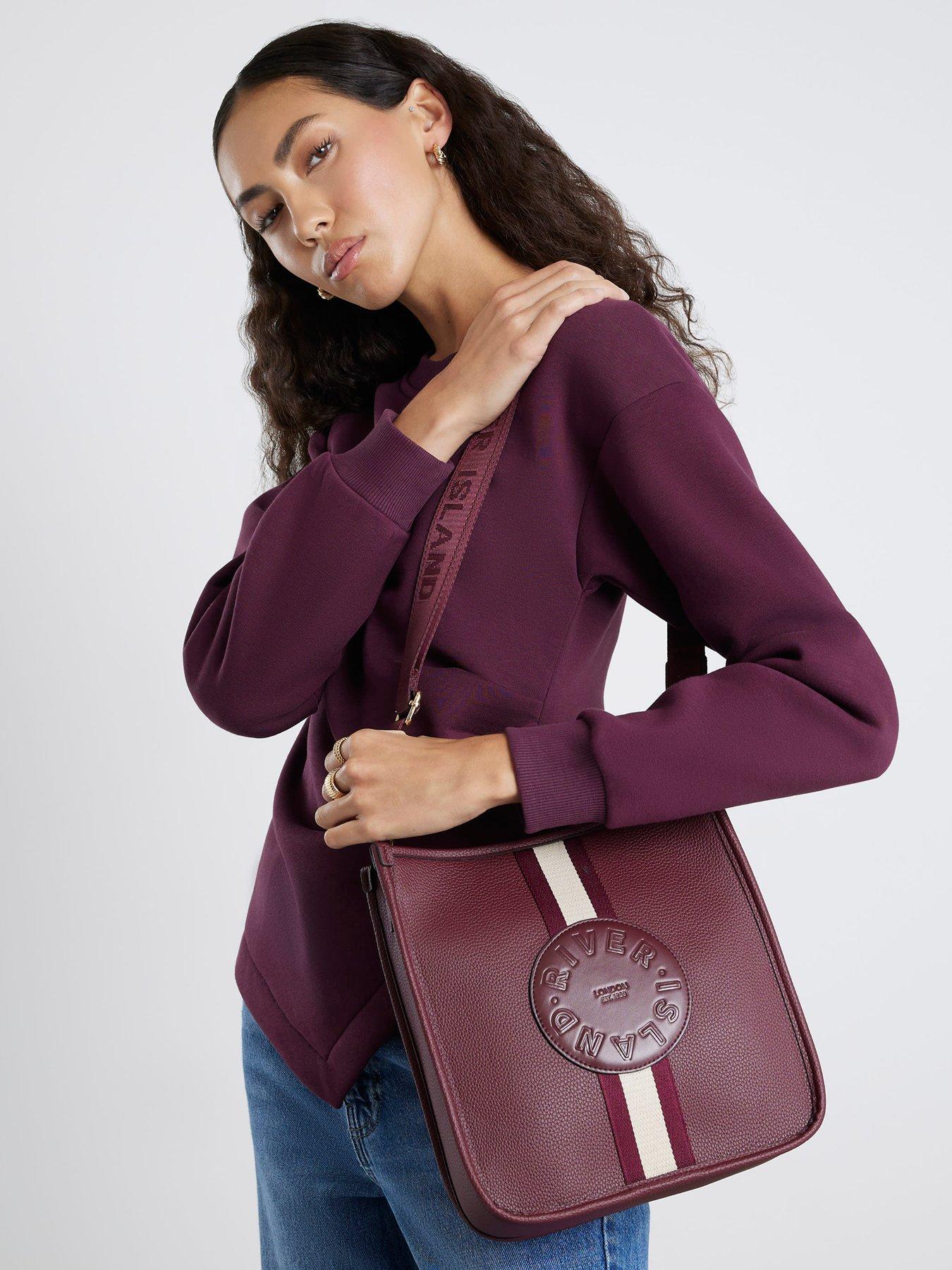 River Island Stripe Front Logo Messenger - Red