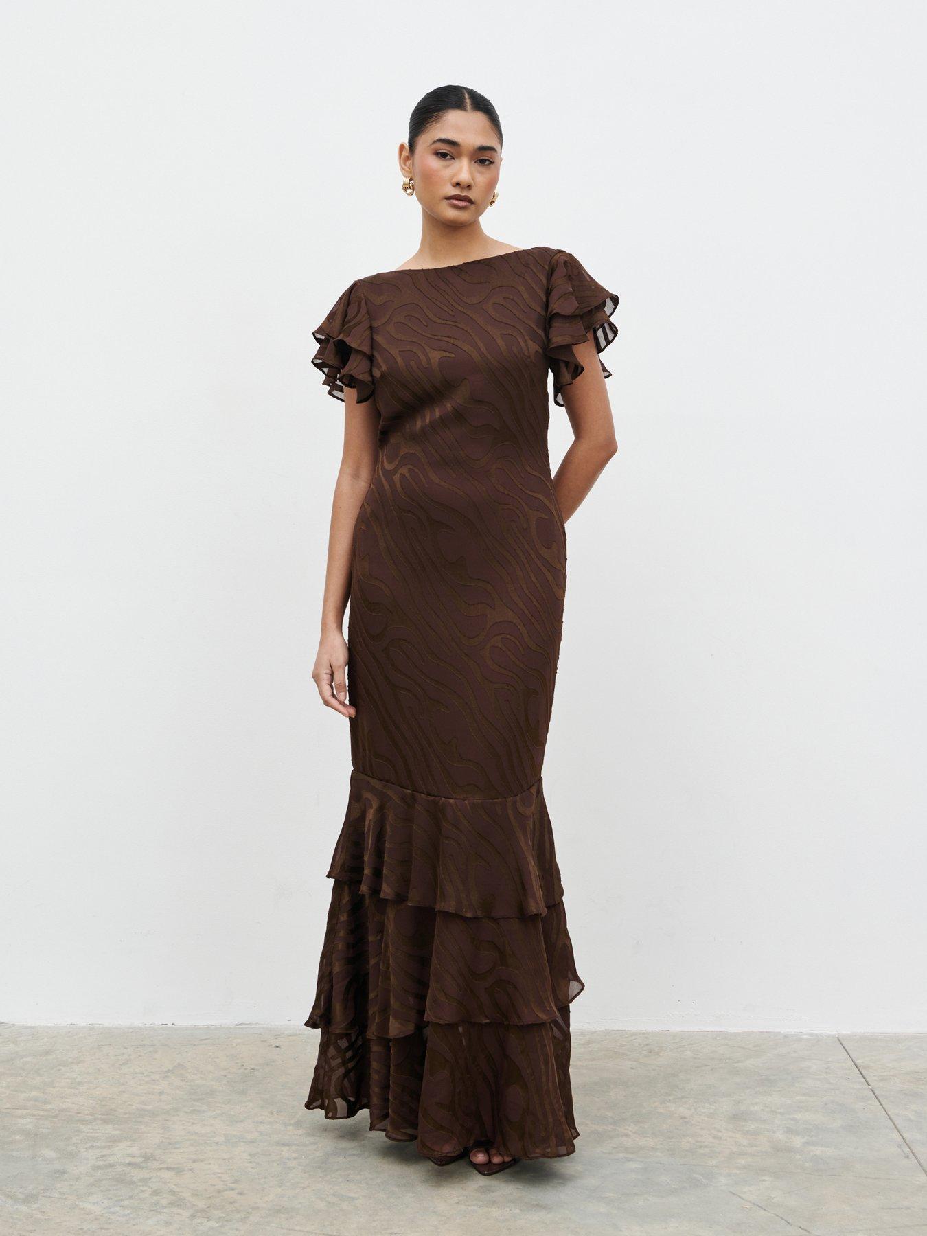 pretty-lavish-ester-ruffle-jacquard-maxi-dress-brownoutfit