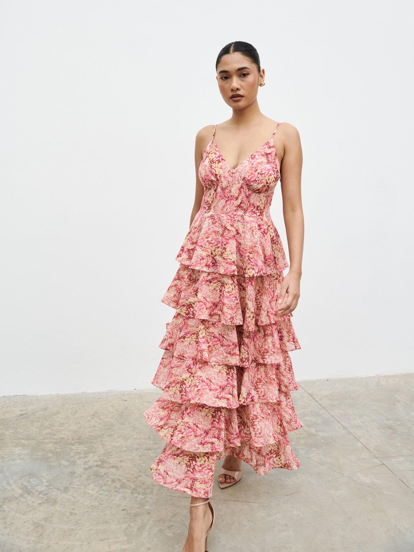 Image 1 of 4 of Pretty Lavish Lissy Ruffle Midaxi Dress - Multi