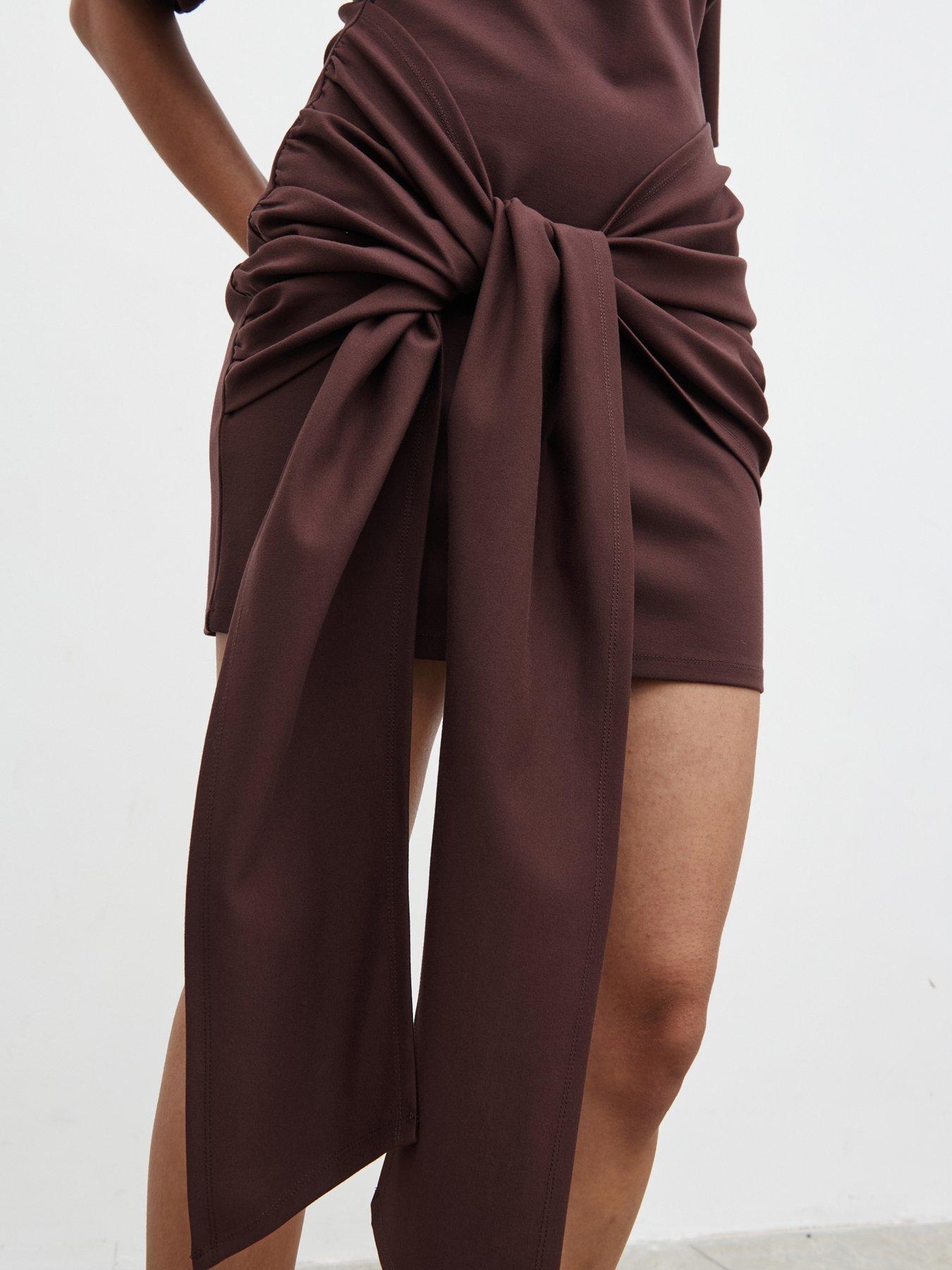 Image 3 of 4 of Pretty Lavish Olivia Jersey Knot Mini Dress - Brown