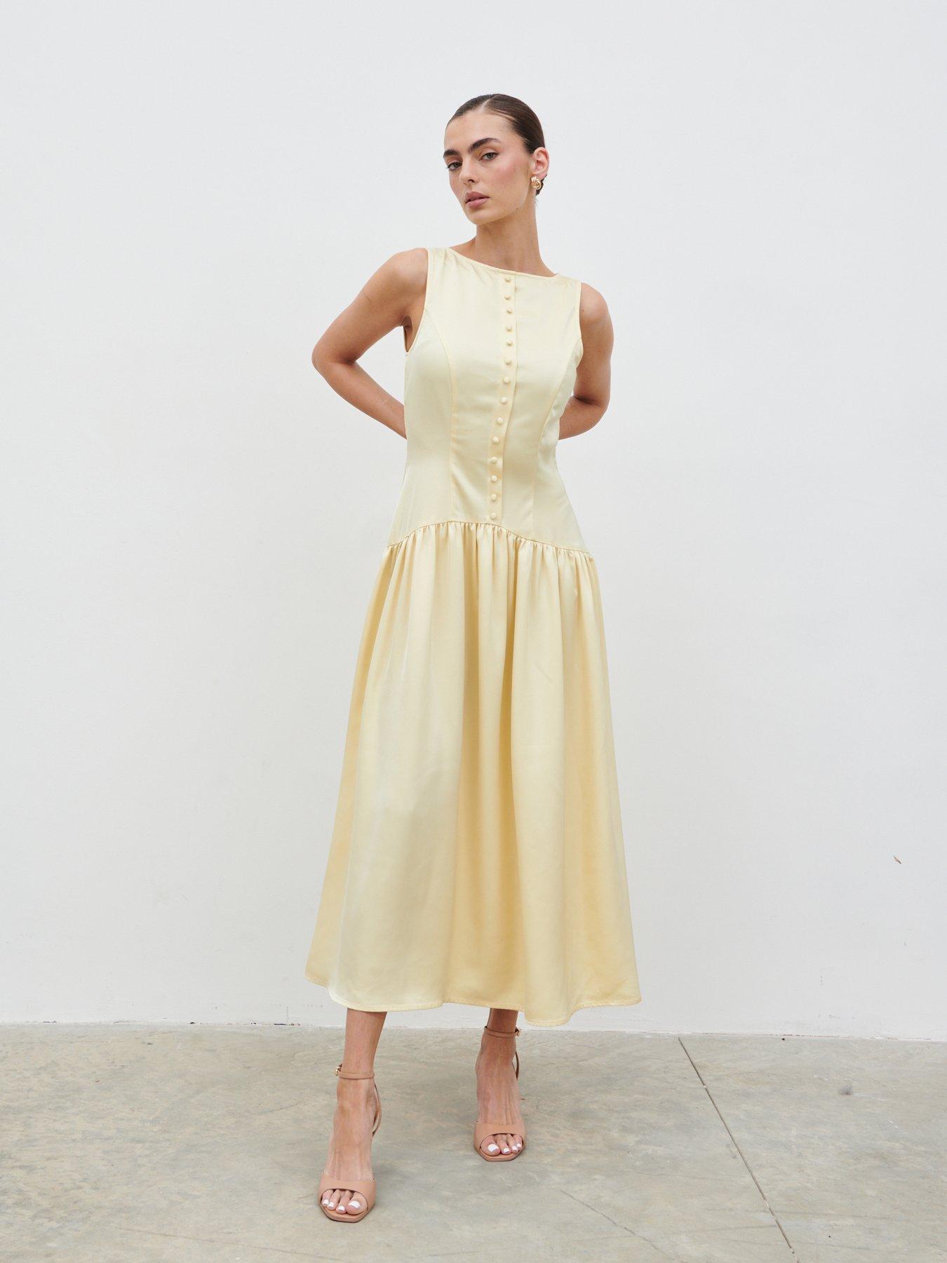 Pretty Lavish Stephanie Drop Waist Midaxi Dress - Lemon