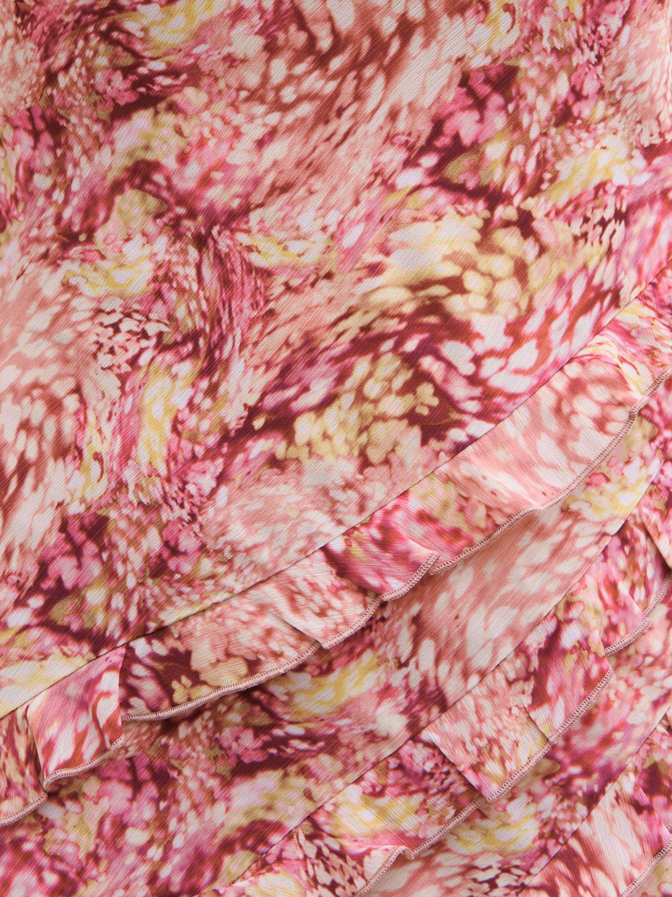 Image 4 of 4 of Pretty Lavish Constance Scarf Ruffle Maxi Dress- Berry Multi Abstract