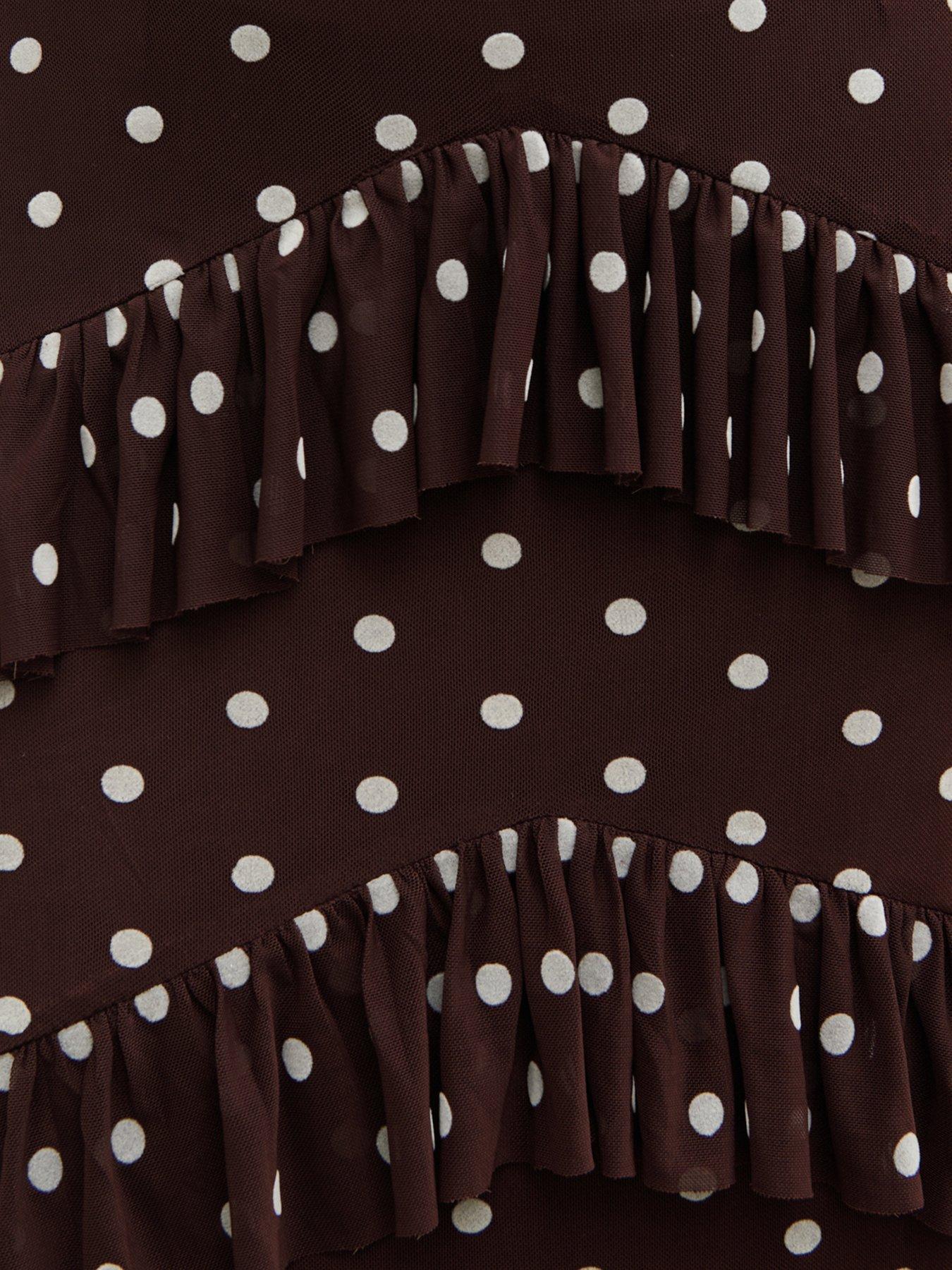 Image 5 of 5 of Pretty Lavish Cecile Ruffle Mesh Maxi Dress - Brown/Cream