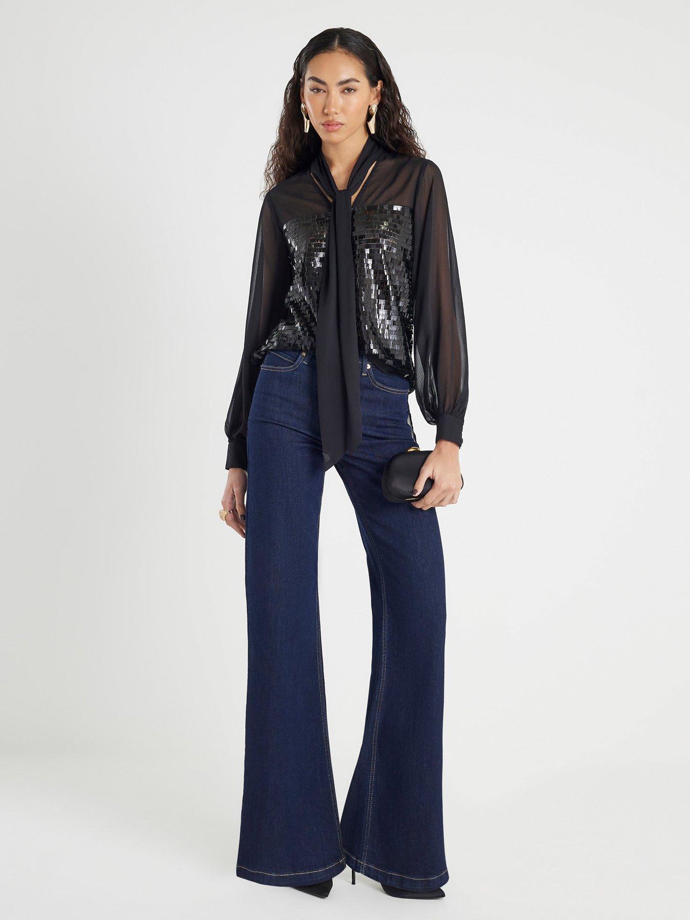 river-island-sequin-mix-pussybow-top-blackback