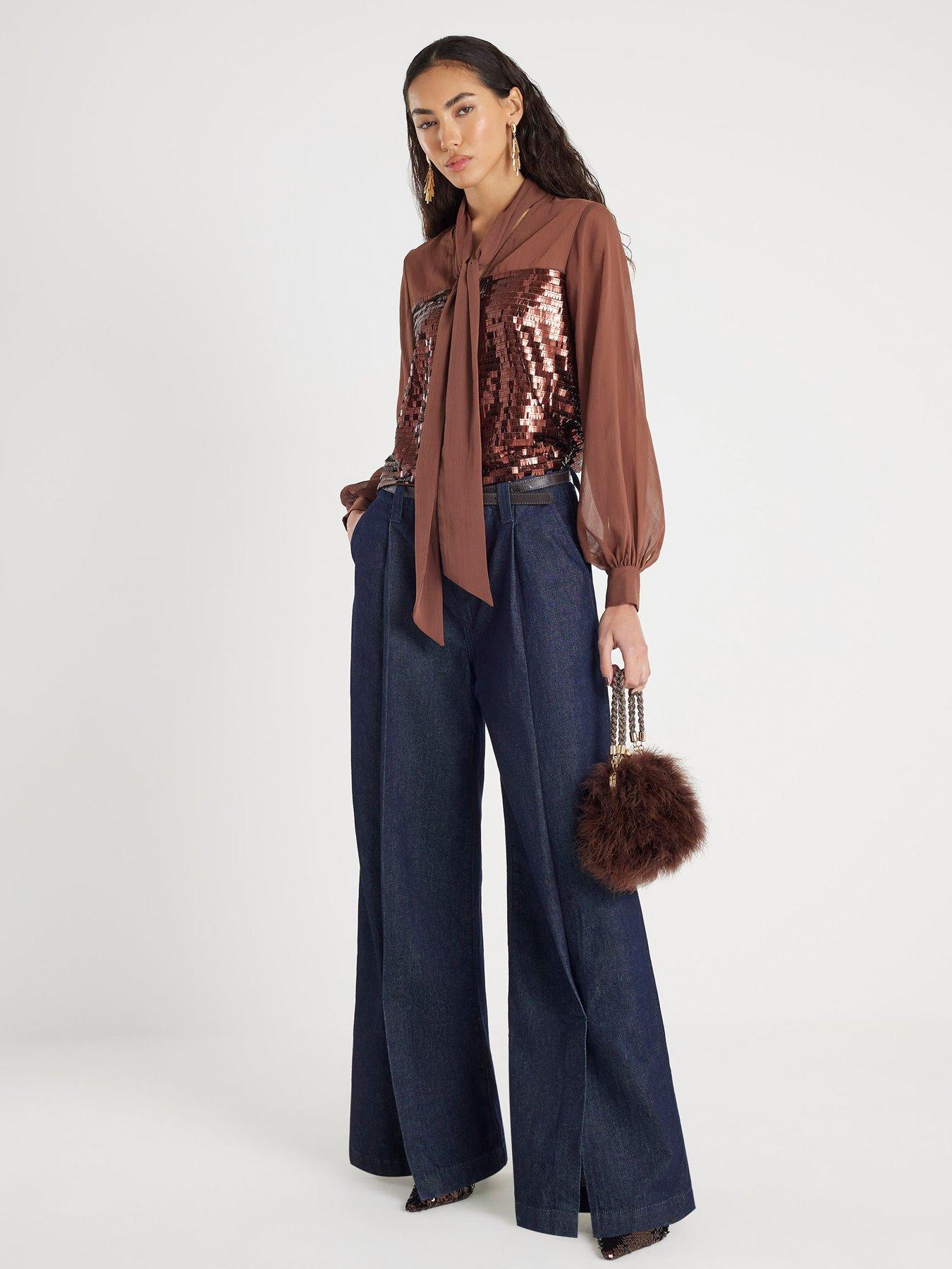 river-island-sequin-mix-pussybow-top-brownback