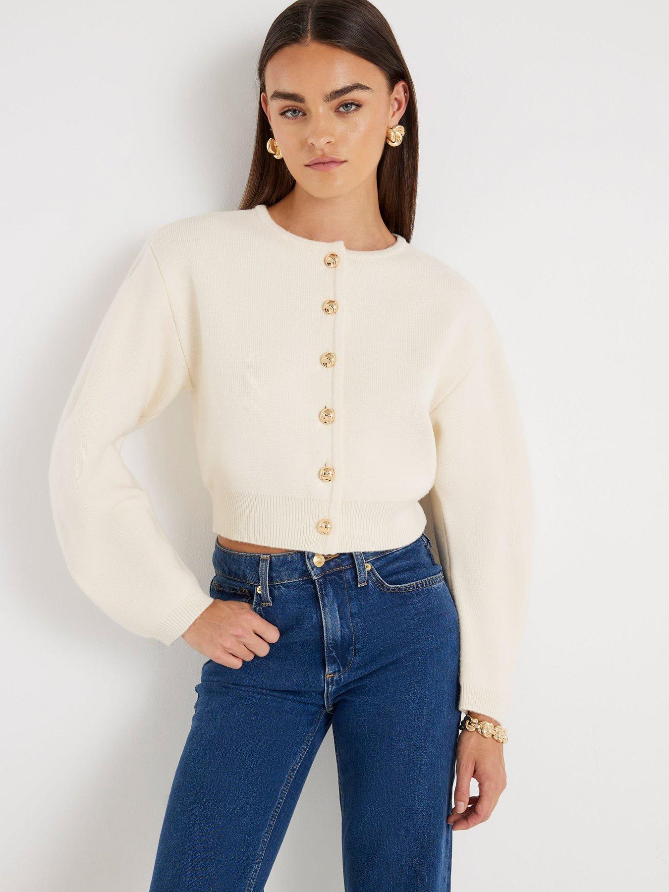 River Island Structured Sleeve Cardigan - Cream