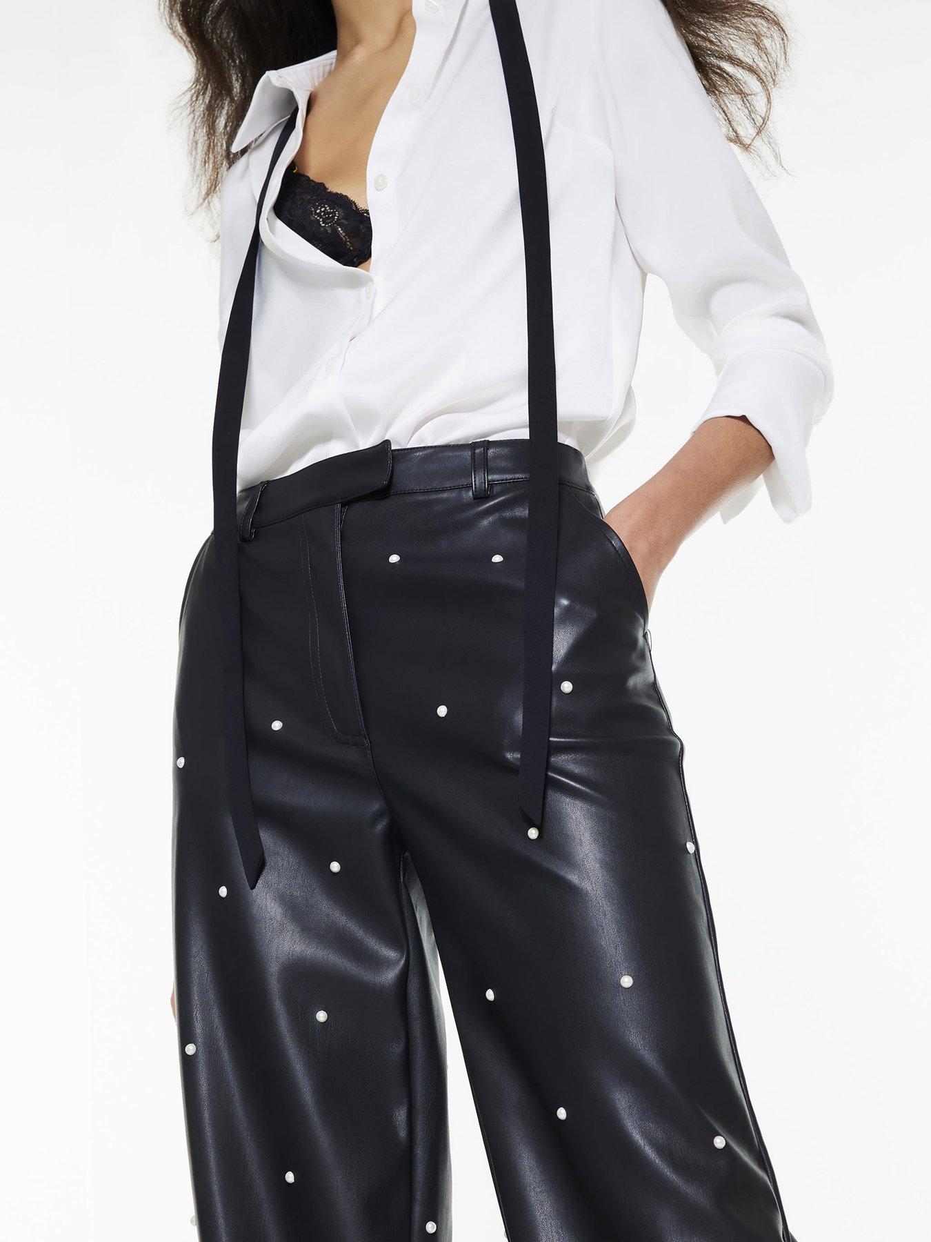 Image 4 of 4 of River Island Pearl Detail Trouser - Black